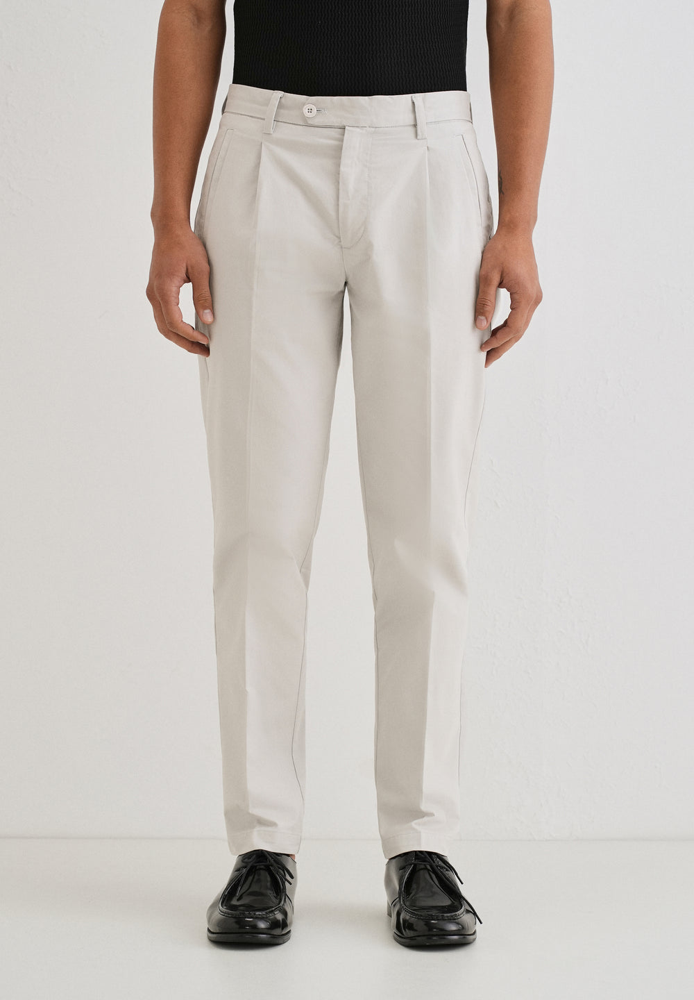 Light Grey Plain Pleated Chinos