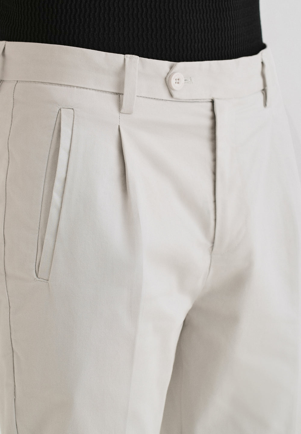 Light Grey Plain Pleated Chinos