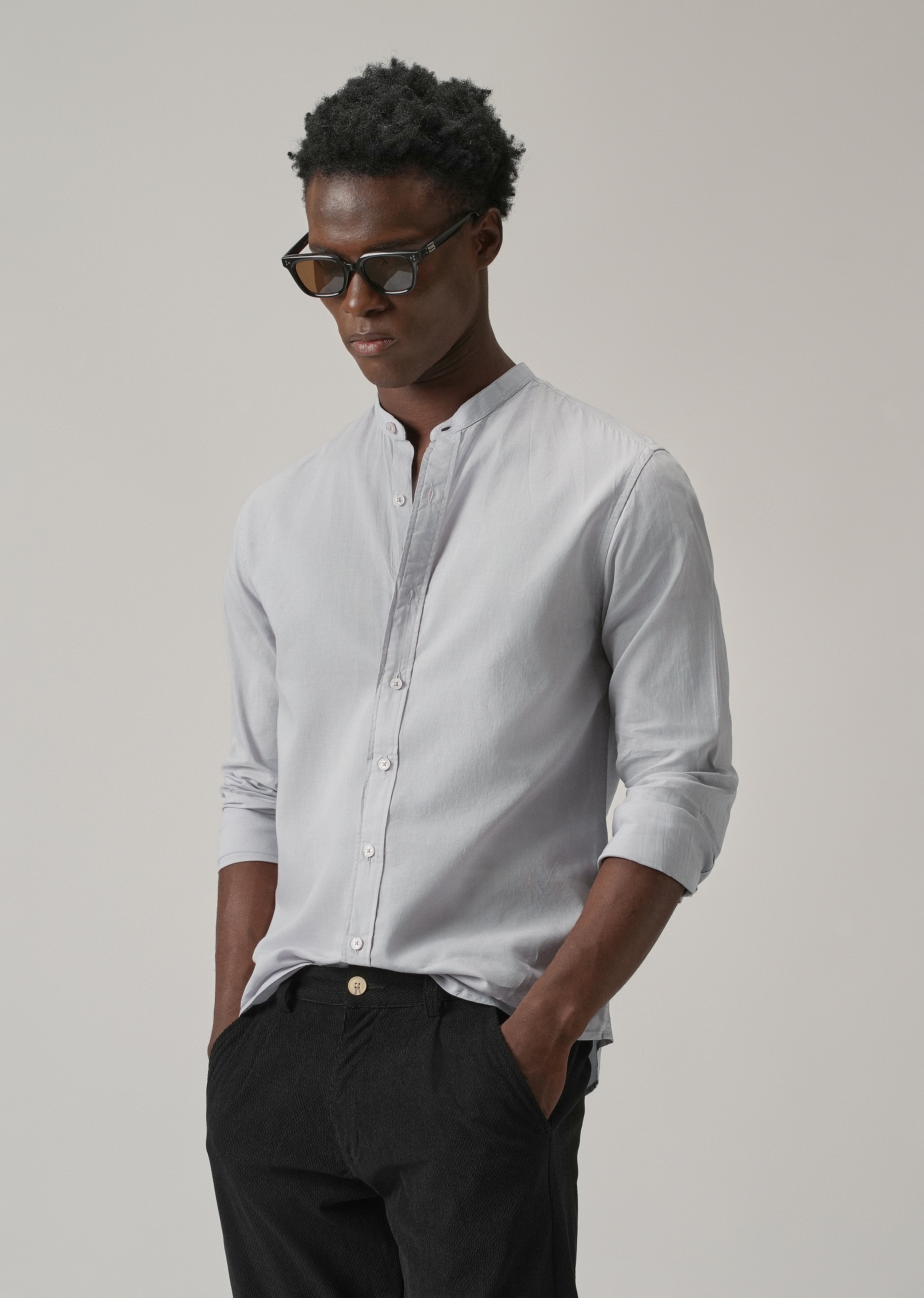 Light Grey Plain Cotton Shirt