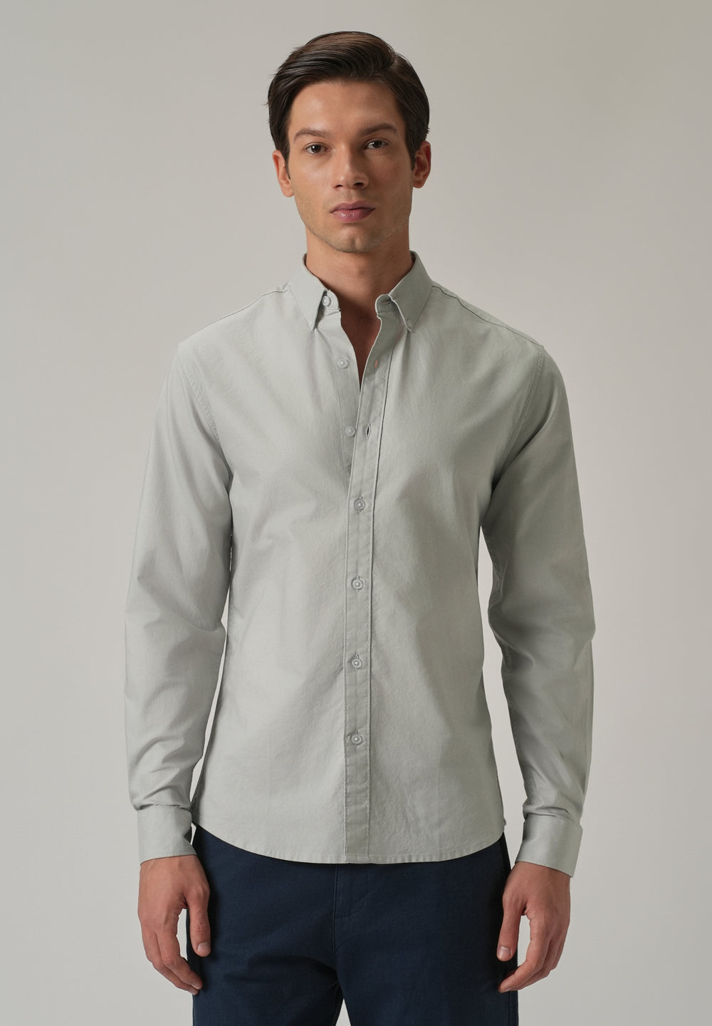 Light Grey Plain Elbow Patch Oxford Shirt