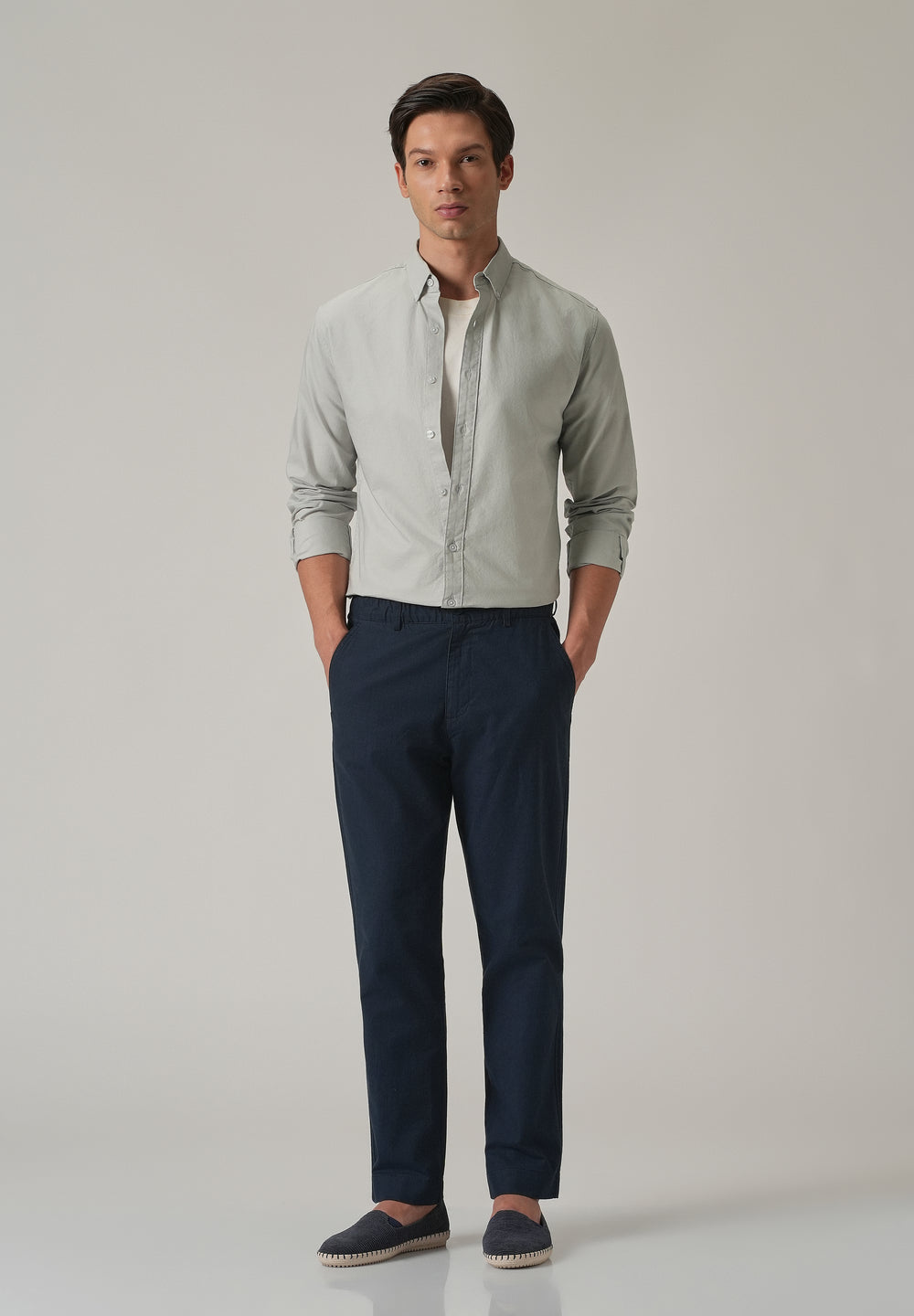 Light Grey Plain Elbow Patch Oxford Shirt