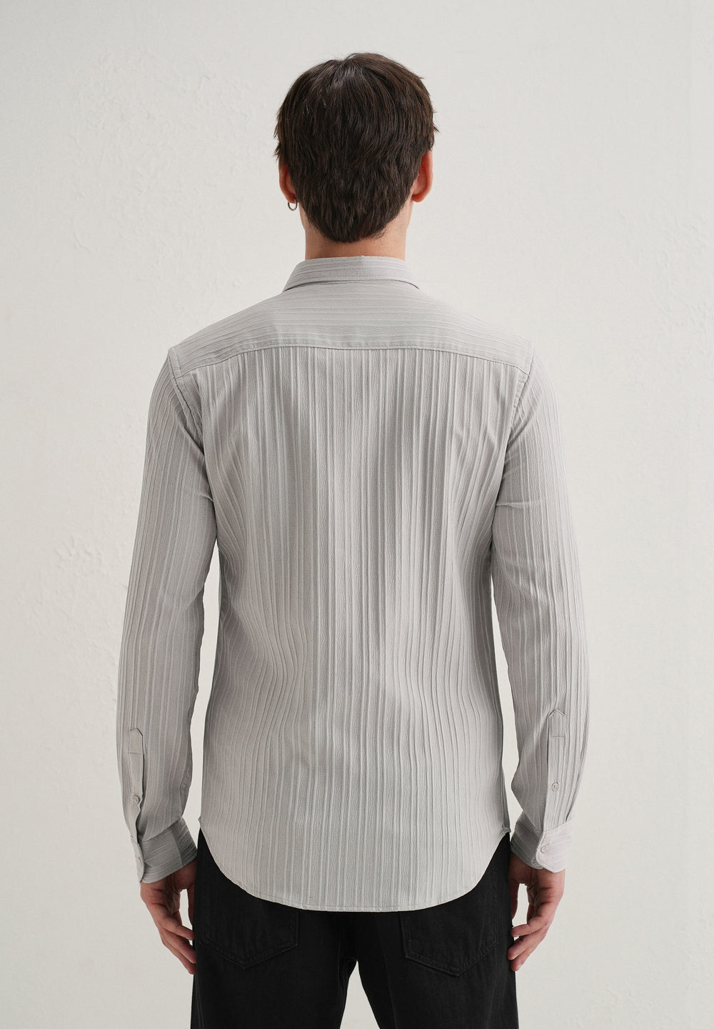 Light Grey Plain Self Striped Shirt