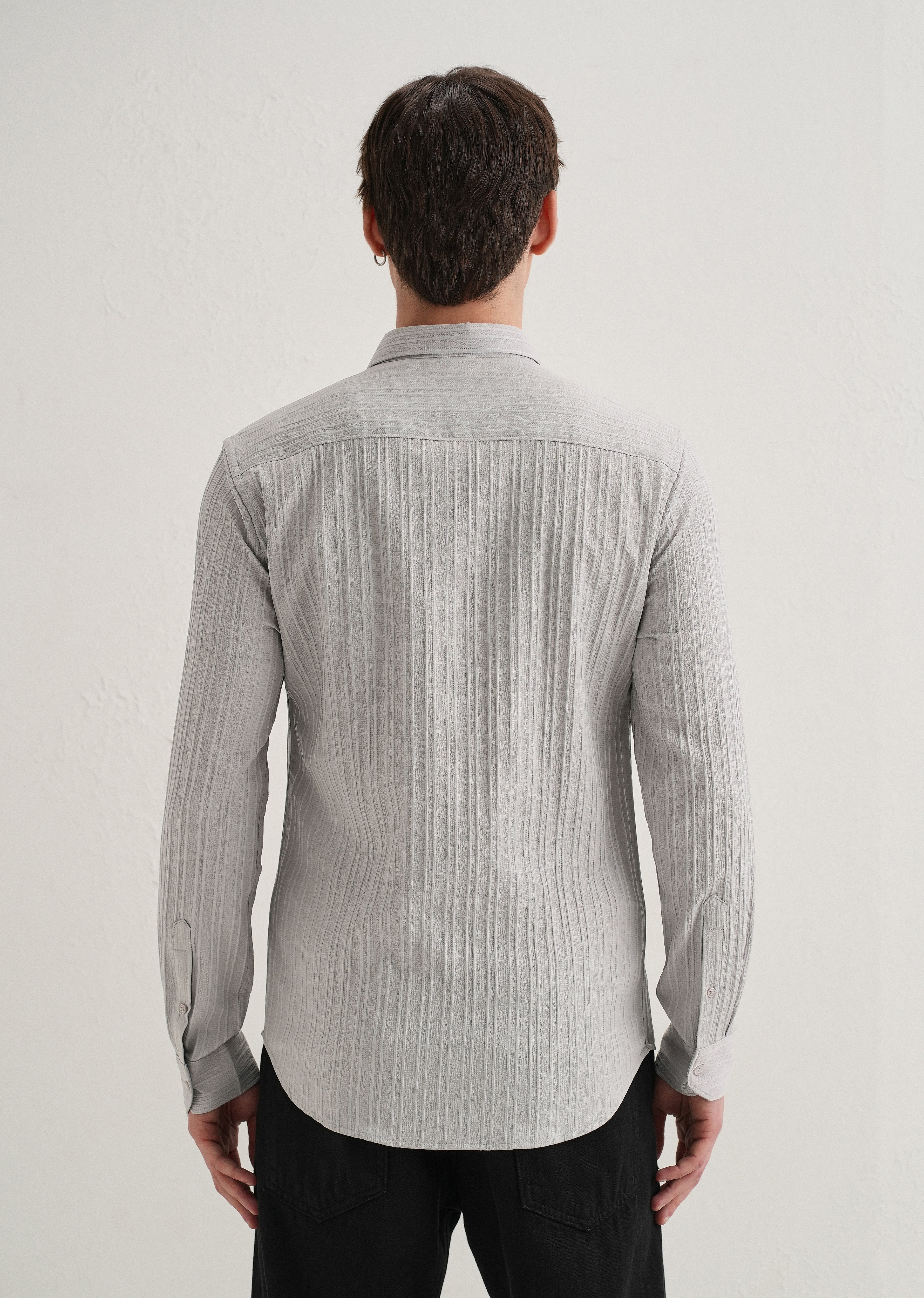 Light Grey Plain Self Striped Shirt