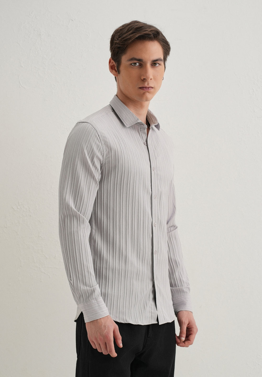 Light Grey Plain Self Striped Shirt