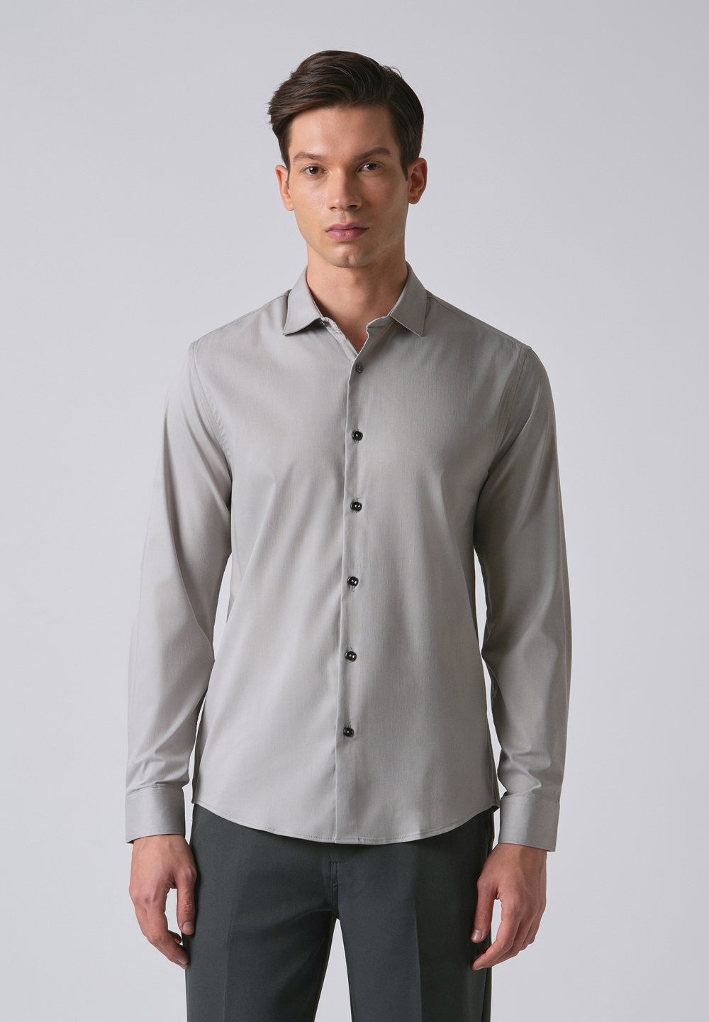Light Grey Cotton Stretch Plain Shirt