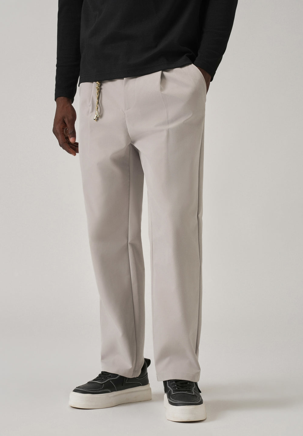 Light Grey Pleated Drawstring Pant