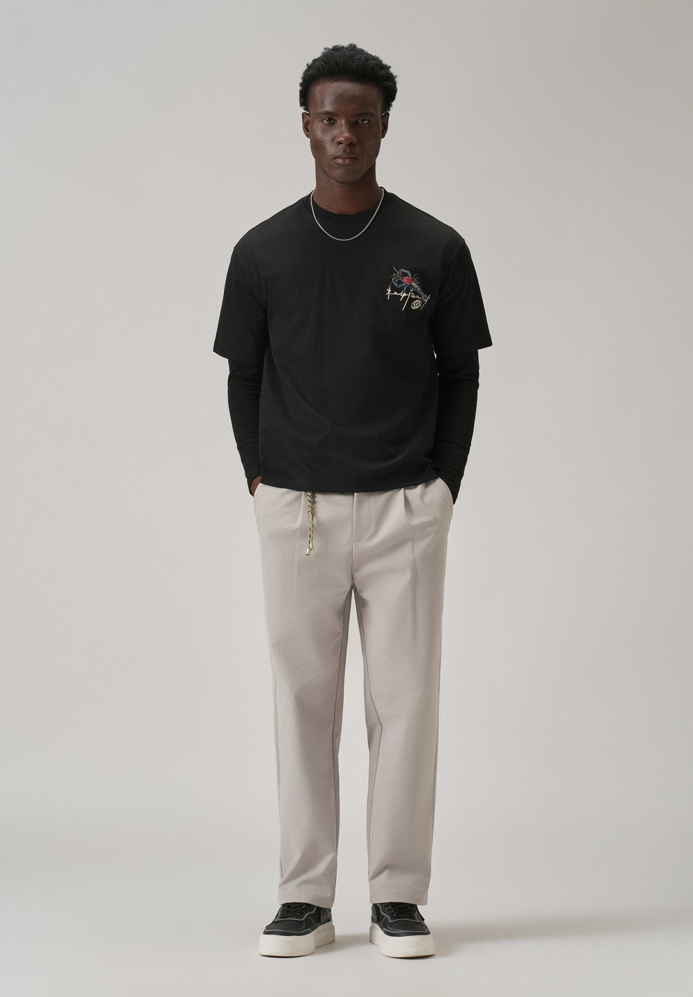Light Grey Pleated Drawstring Pant