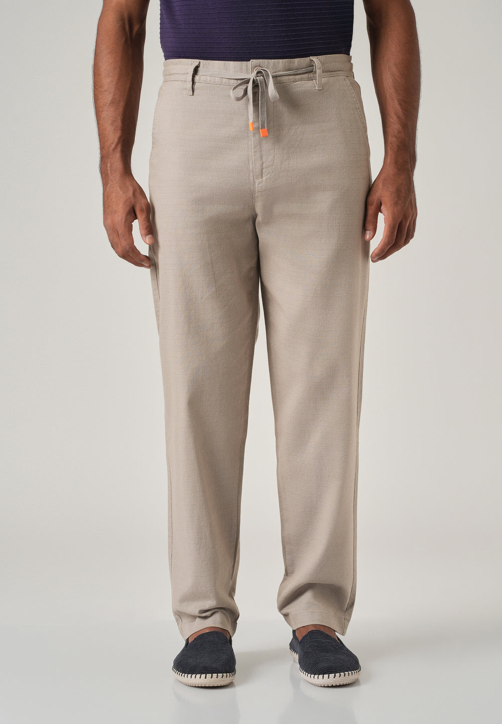 Light Grey Linen-Look Cotton Trousers
