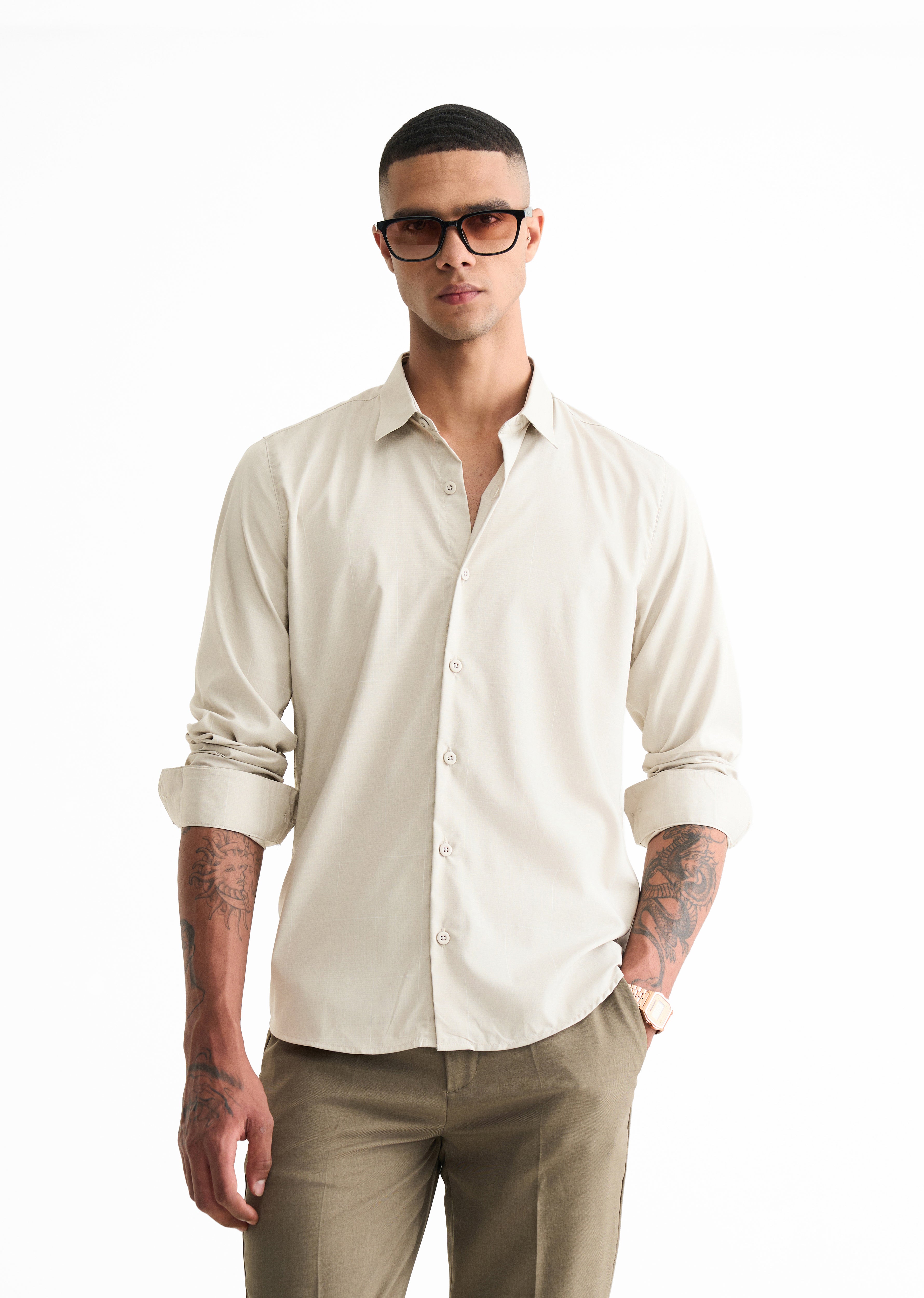 Light Grey Self Check Shirt