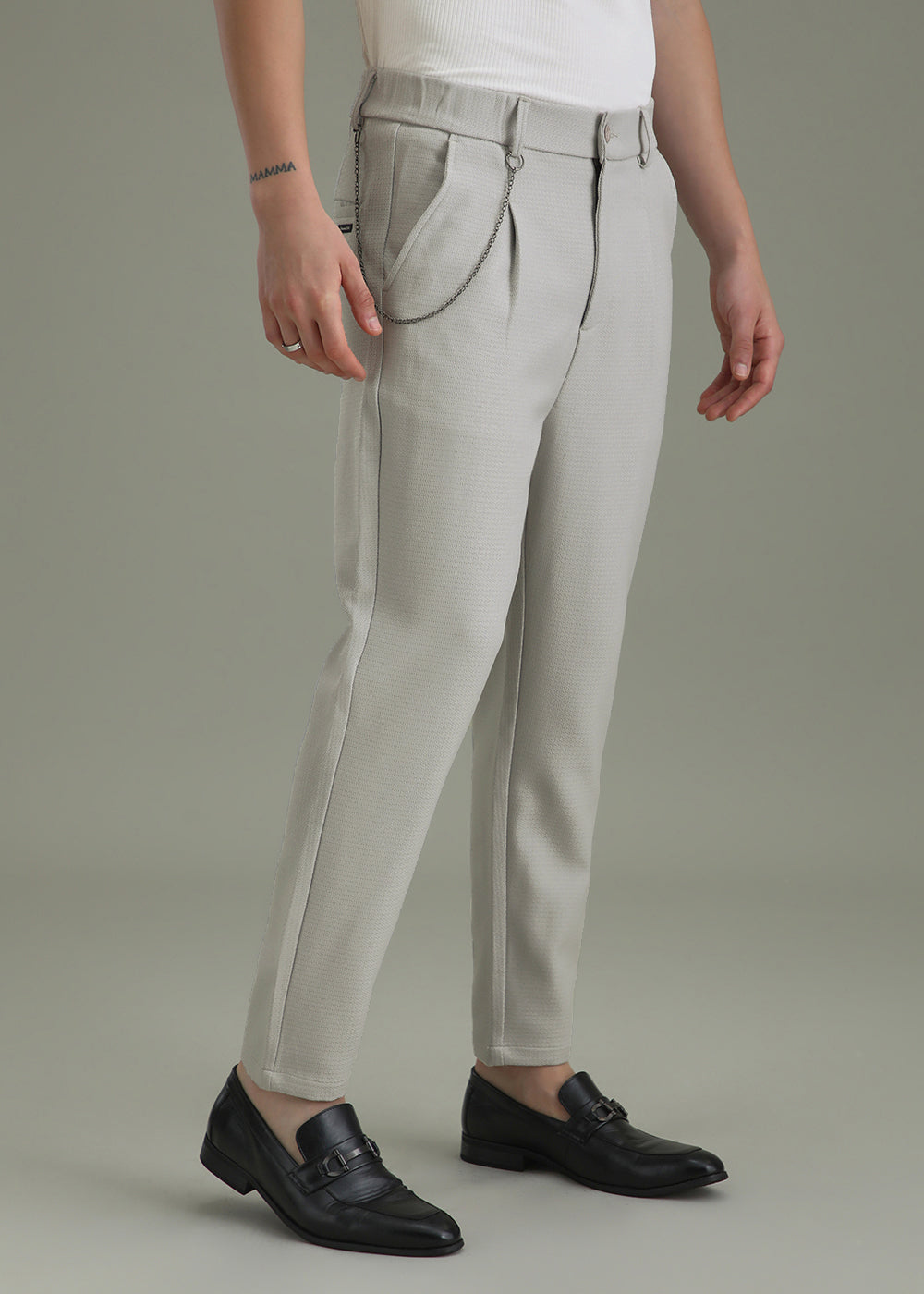 Light Grey Textured Korean Pant