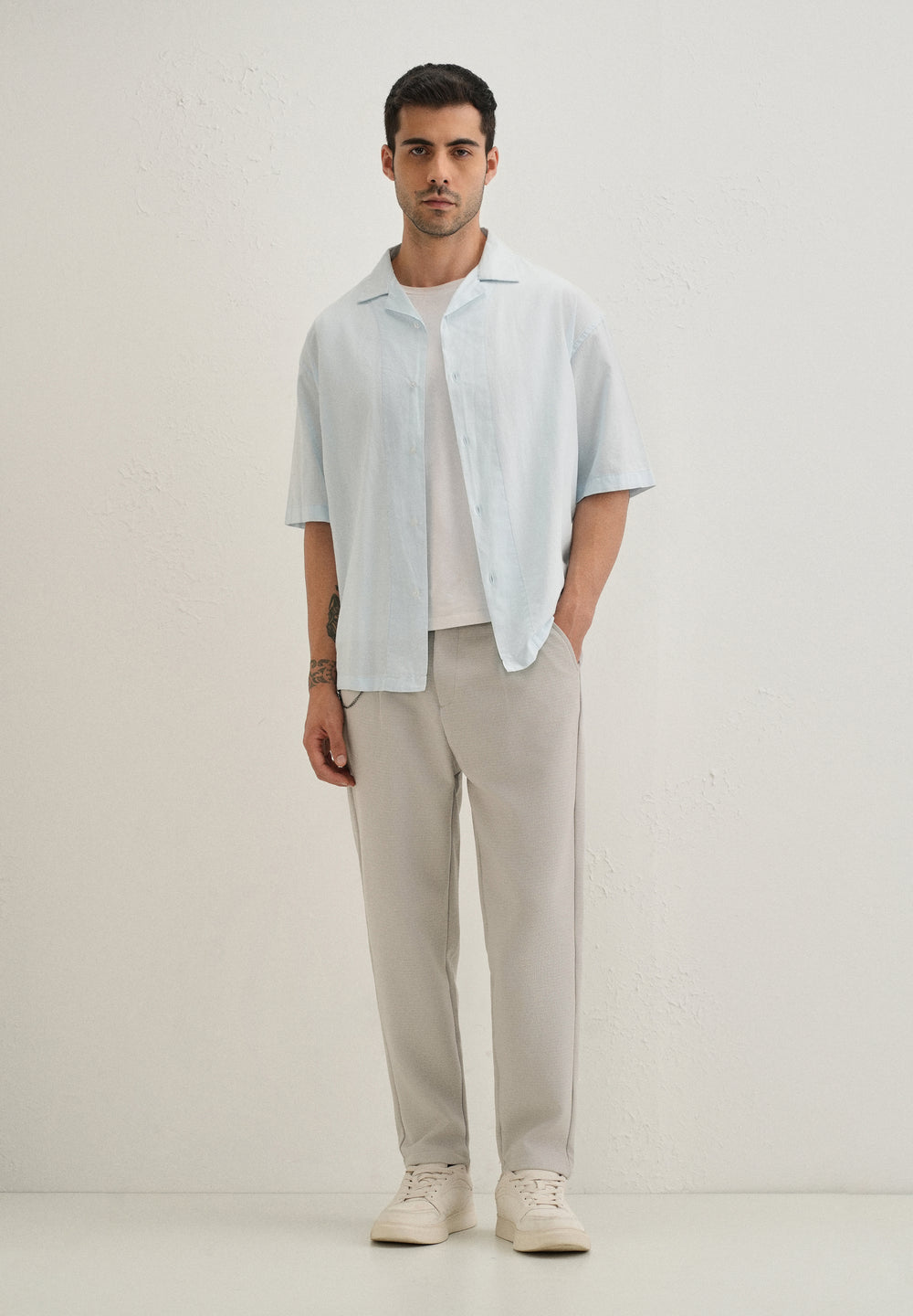 Light Grey Textured Korean Pant