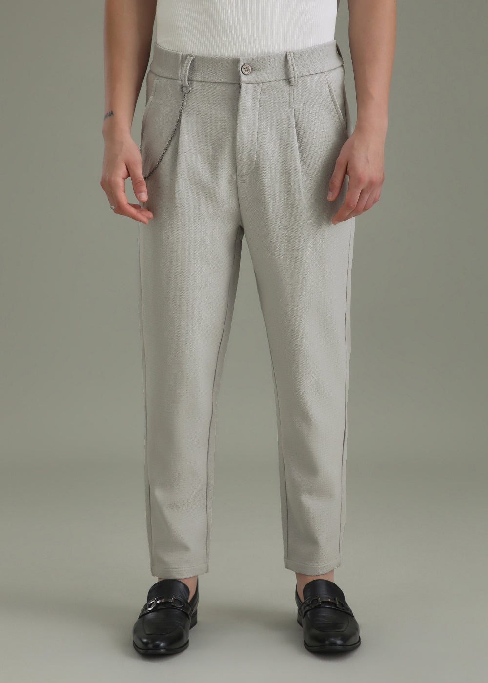 Light Grey Textured Korean Pant