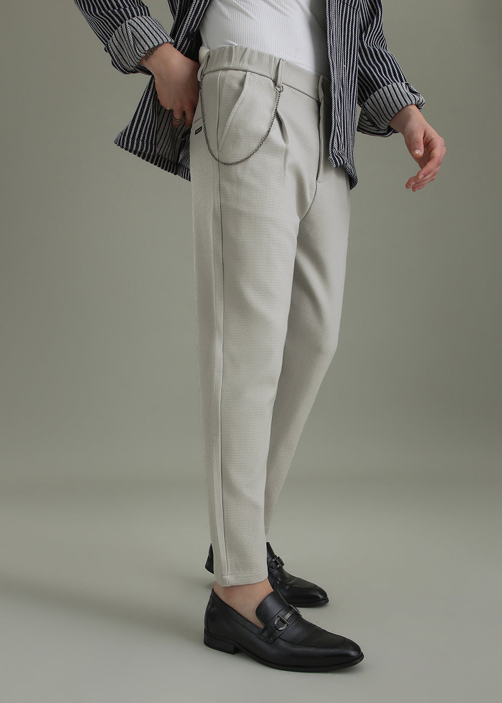 Light Grey Textured Korean Pant