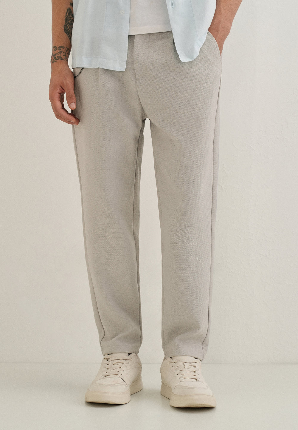 Light Grey Textured Korean Pant