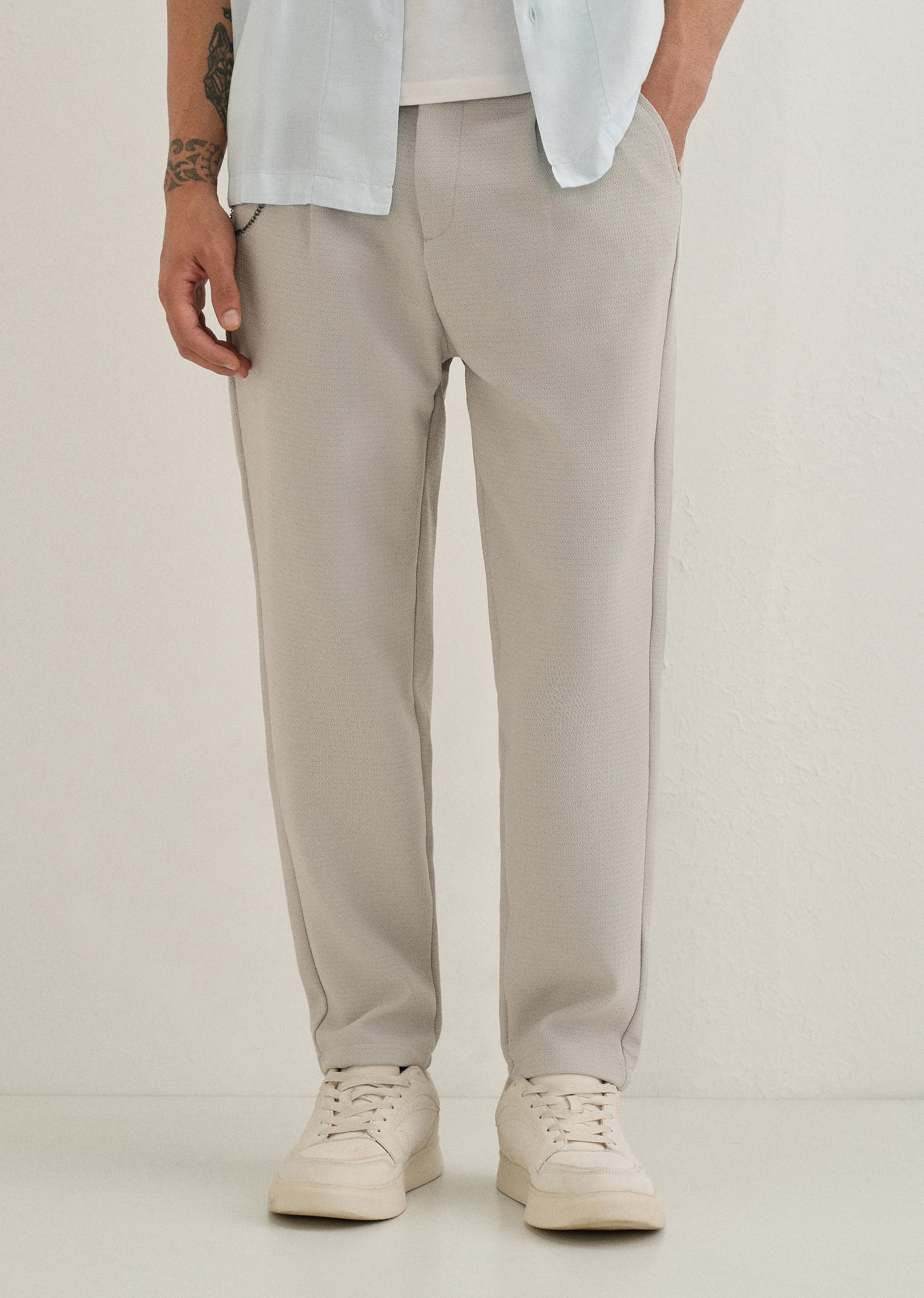 Light Grey Textured Korean Pant