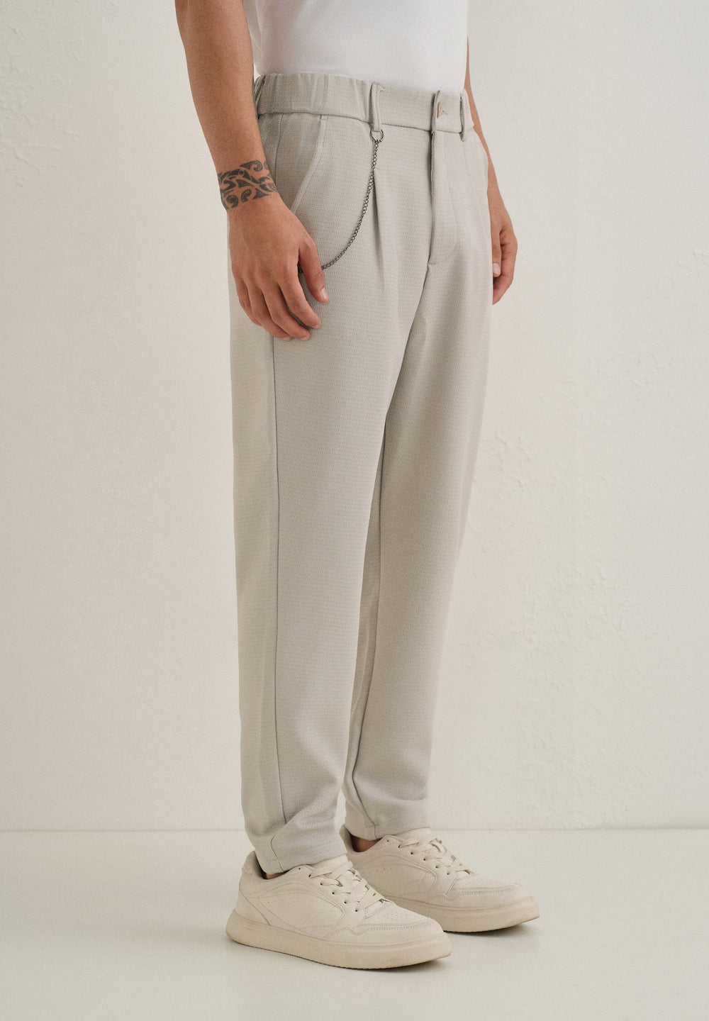 Light Grey Textured Korean Pant