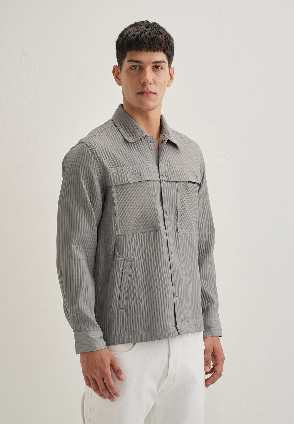 Light Grey Textured Utility Shacket