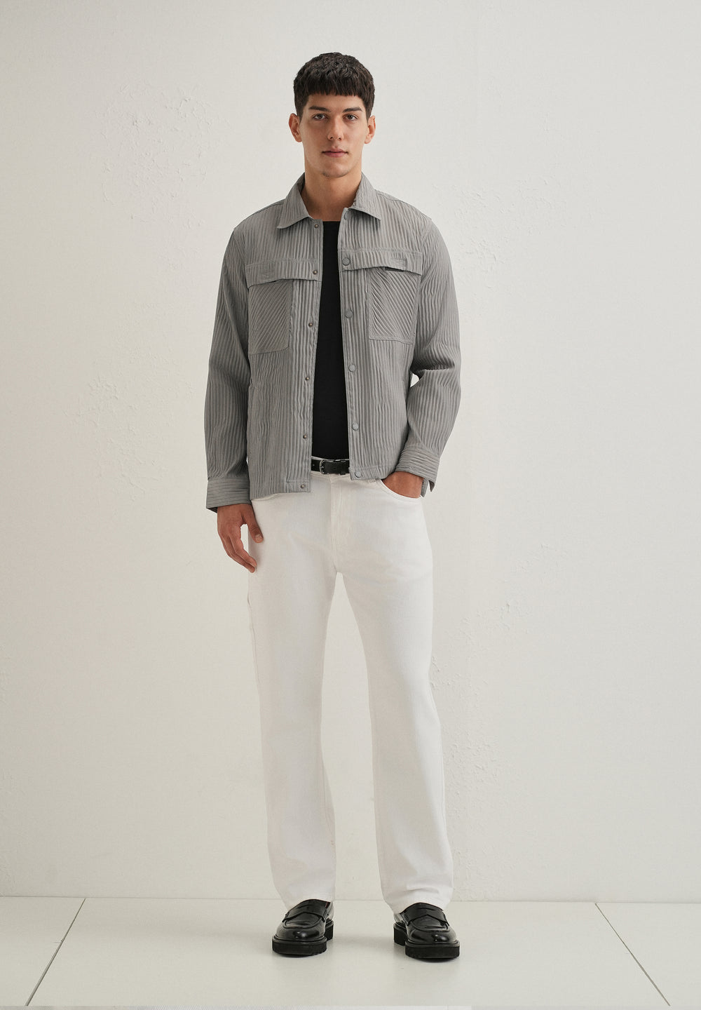 Light Grey Textured Utility Shacket