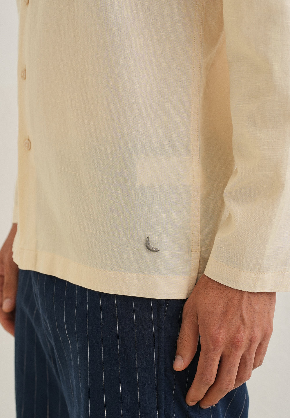 Light Ivory Hidden Sleeve Placket Cotton Linen Shirt