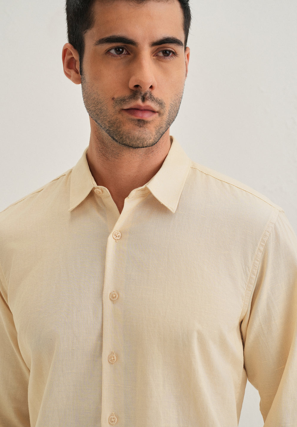 Light Ivory Hidden Sleeve Placket Cotton Linen Shirt