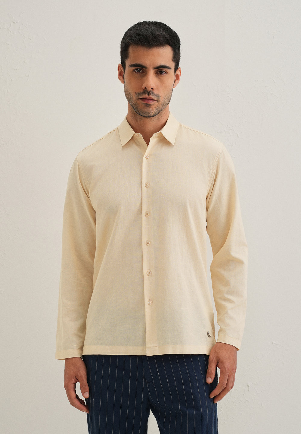 Light Ivory Hidden Sleeve Placket Cotton Linen Shirt