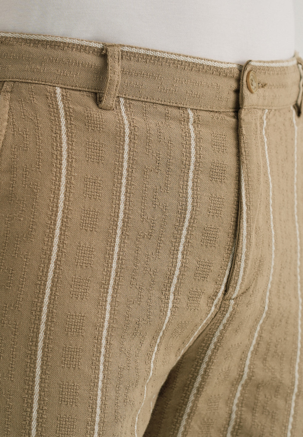 Light Khaki Dobby Cotton Stripe Pants