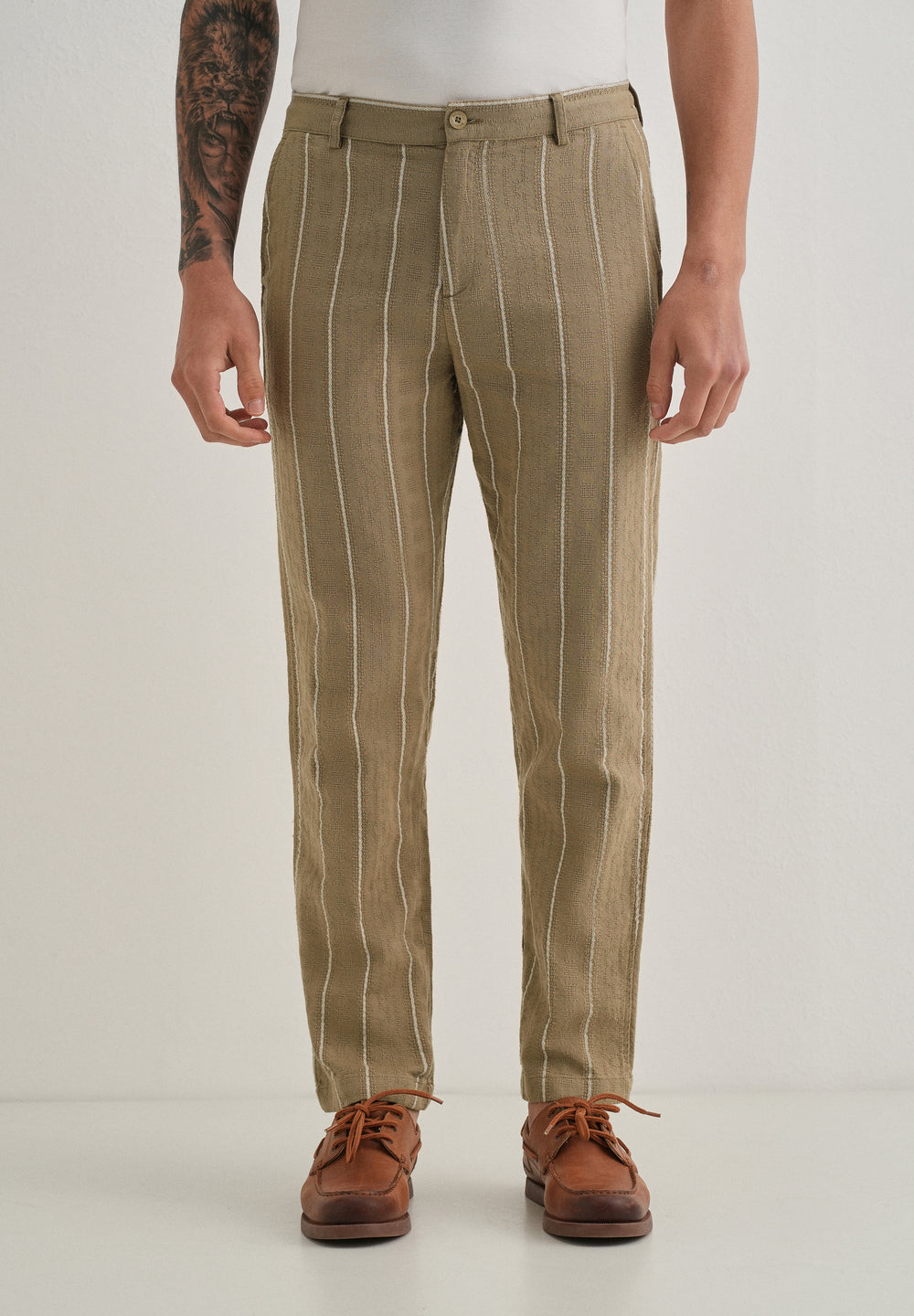 Light Khaki Dobby Cotton Stripe Pants