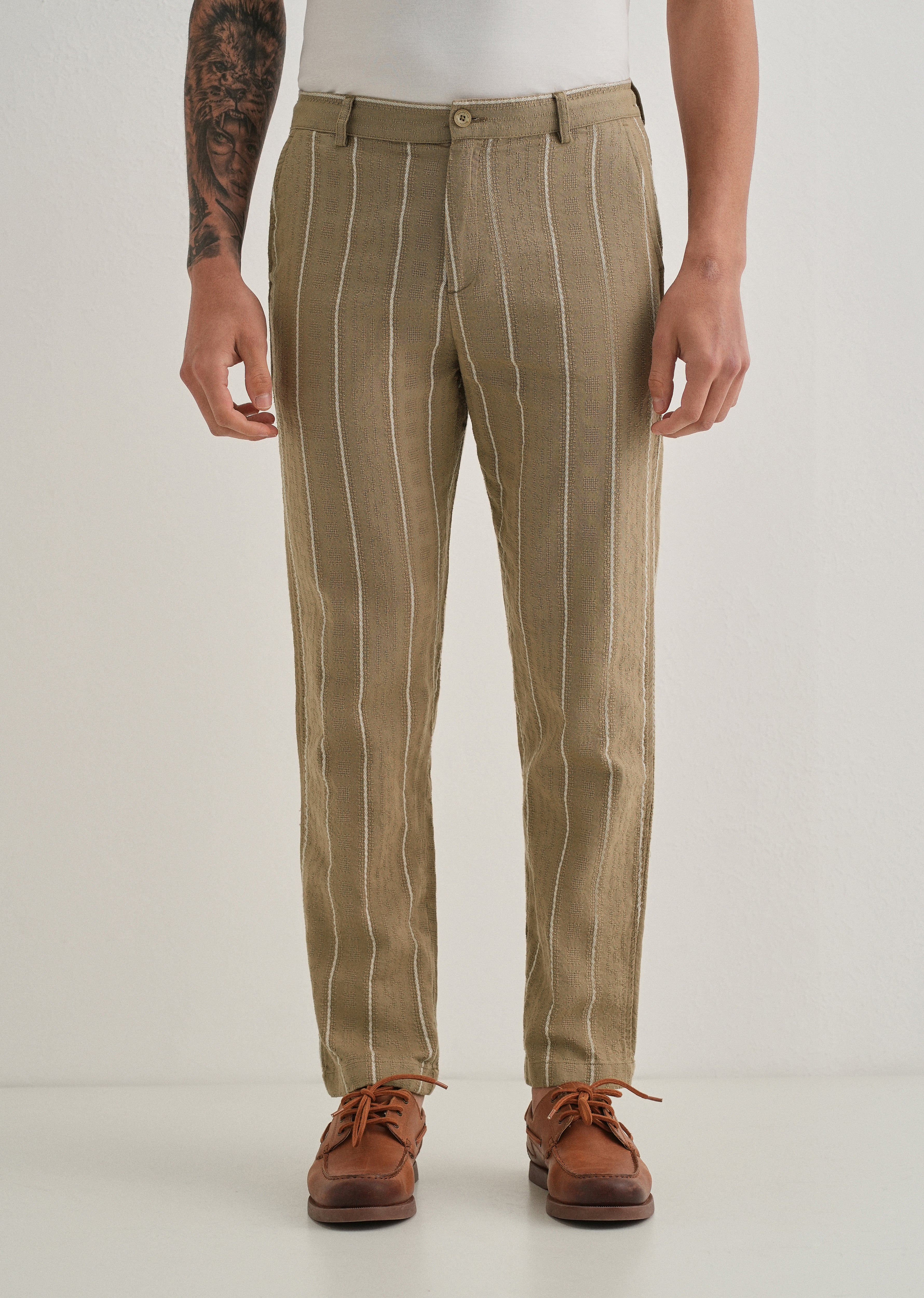 Light Khaki Dobby Cotton Stripe Pants