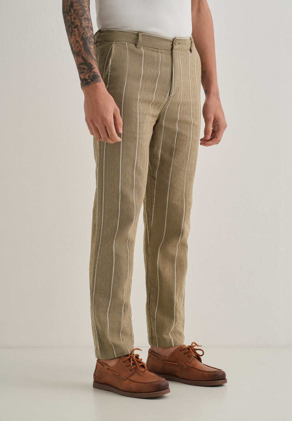 Light Khaki Dobby Cotton Stripe Pants