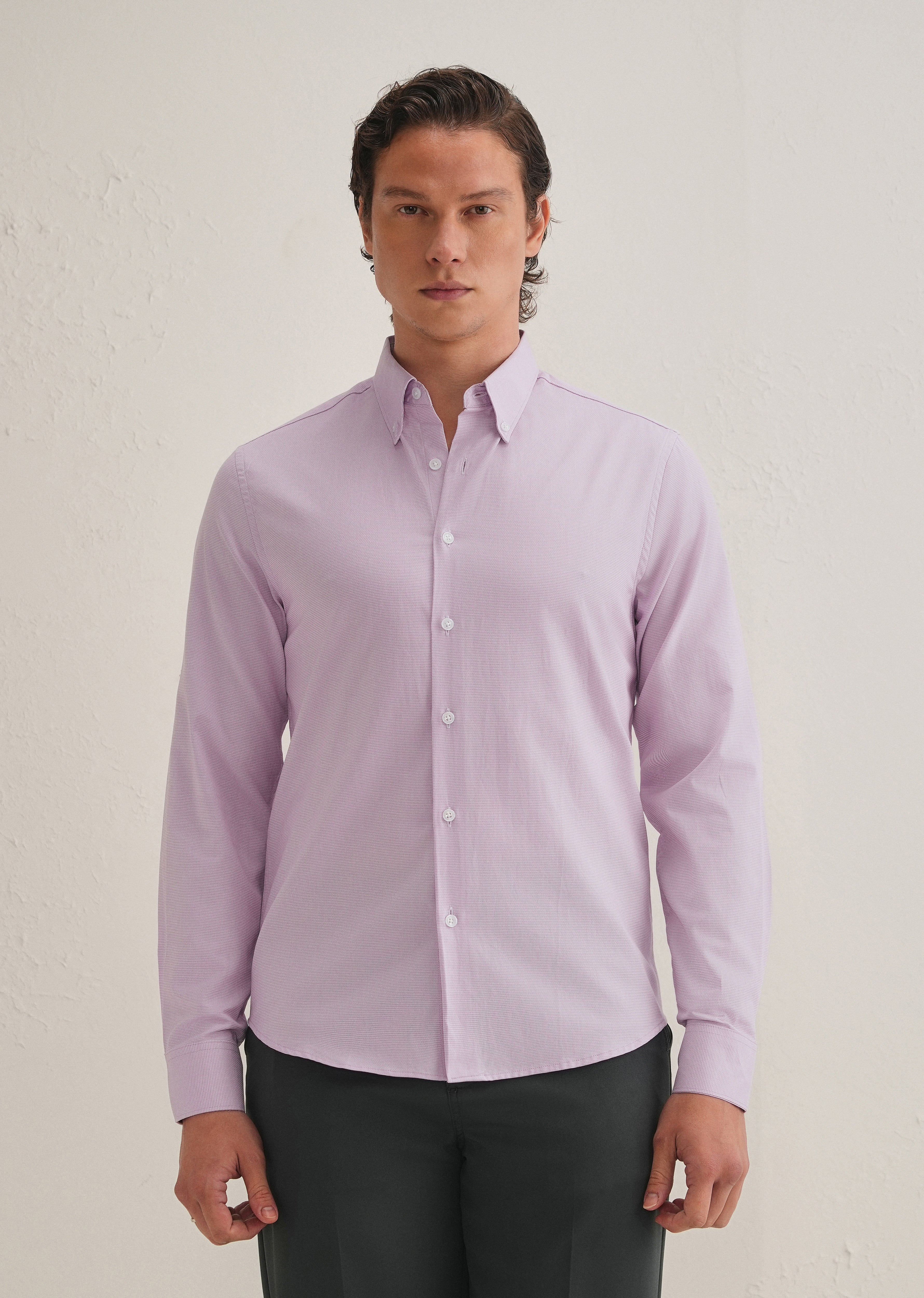 Light Lilac Houndstooth Dobby Check Shirt