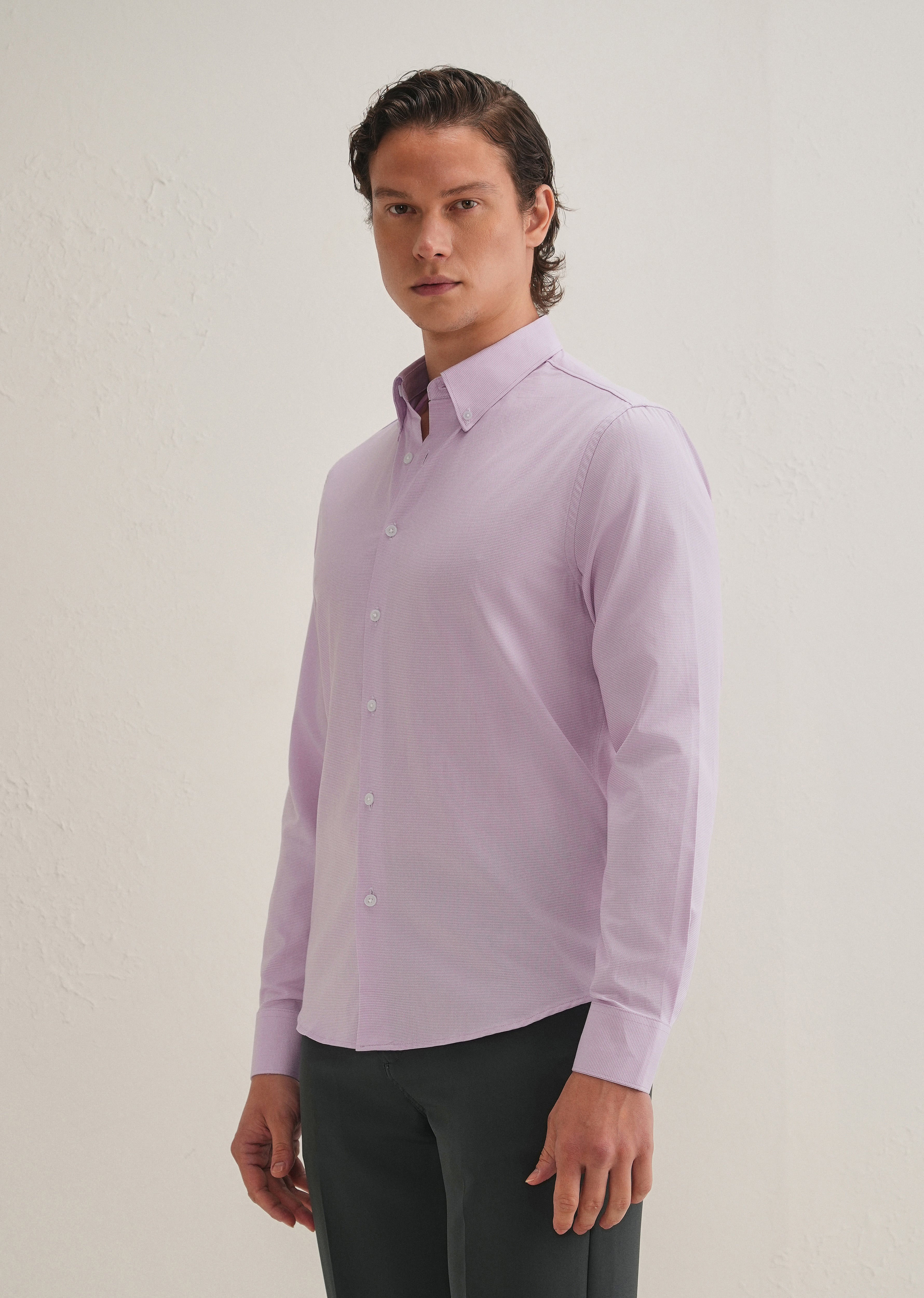 Light Lilac Houndstooth Dobby Check Shirt