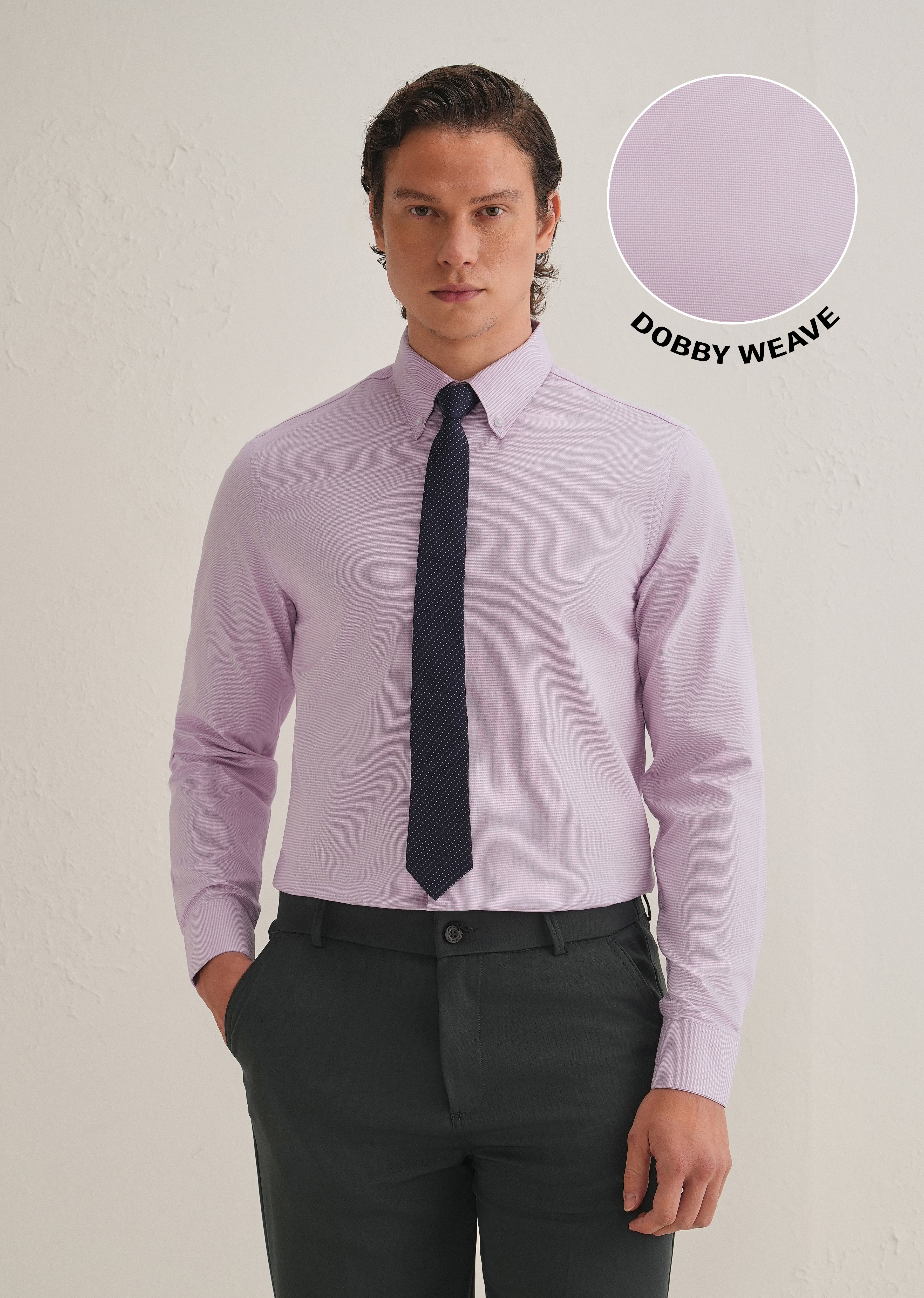 Light Lilac Houndstooth Dobby Check Shirt
