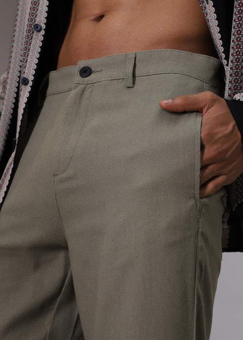 Light Olive Comfort Fit Linen Pant