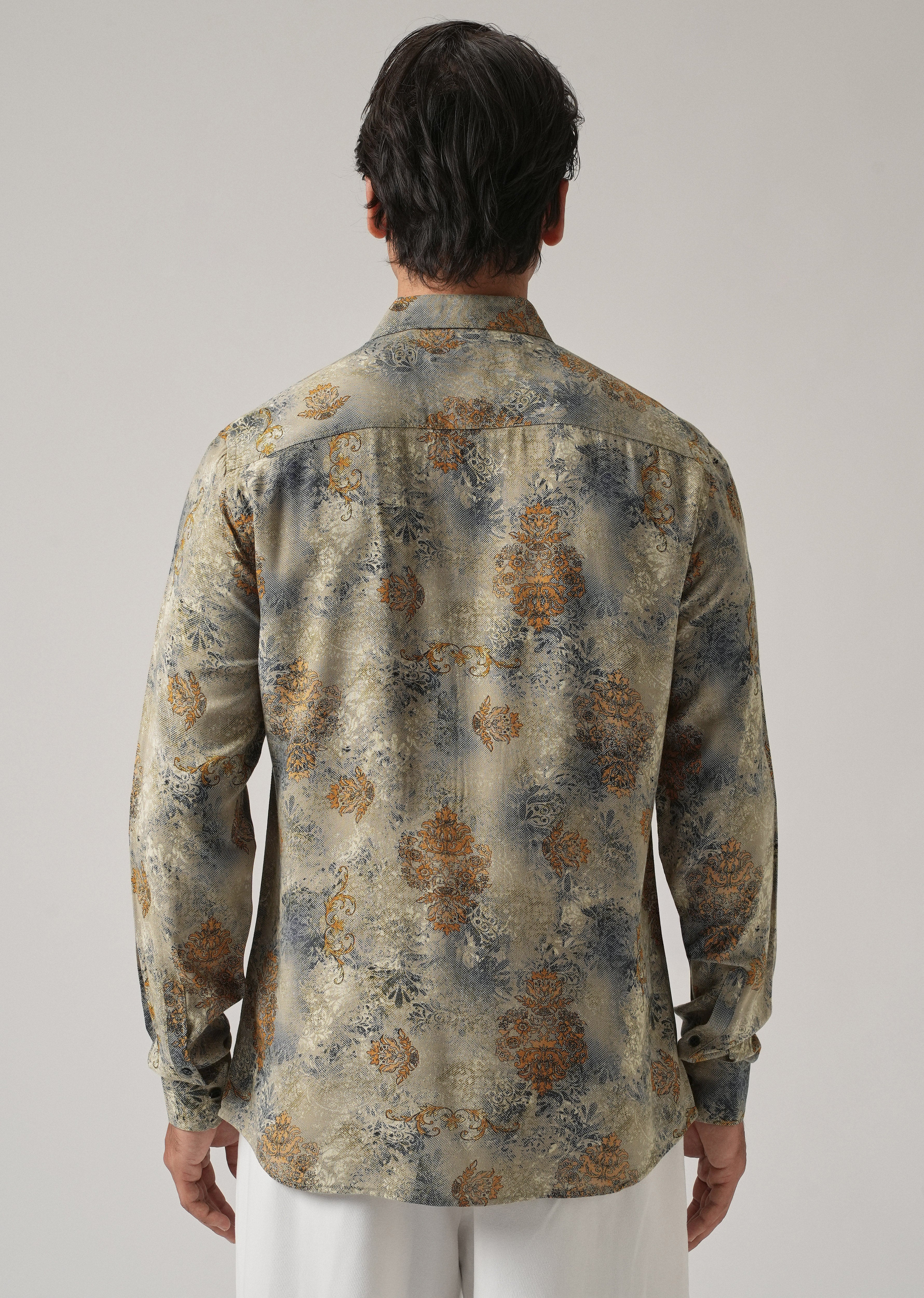 Light Olive Floral Print Feather Shirt