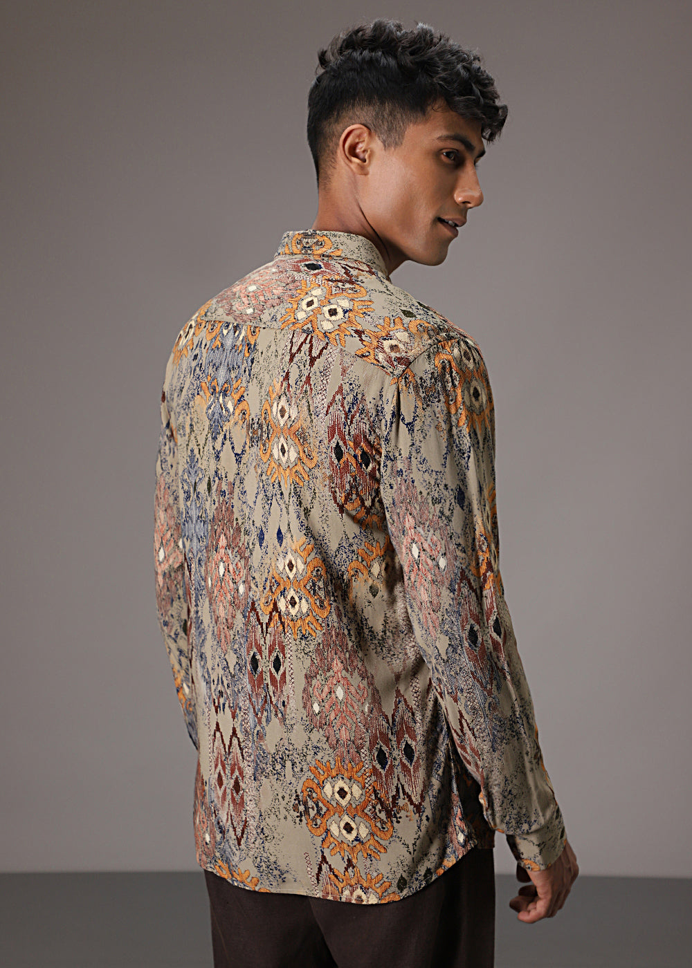 Light Olive Printed Feather Shirt