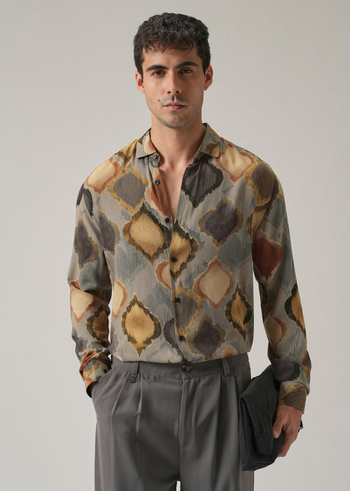 Light Olive Rustic Print Feather Shirt