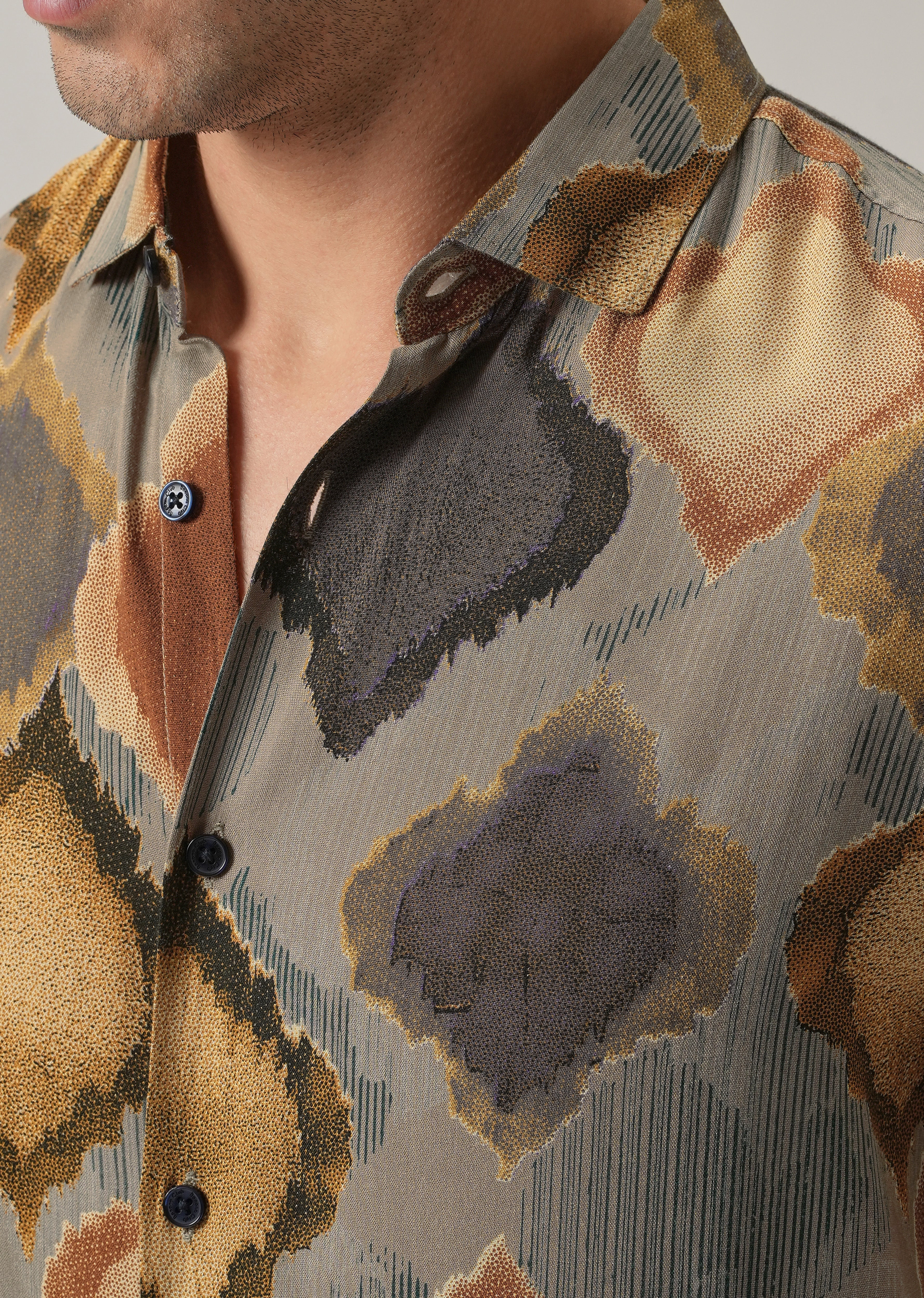 Light Olive Rustic Print Feather Shirt