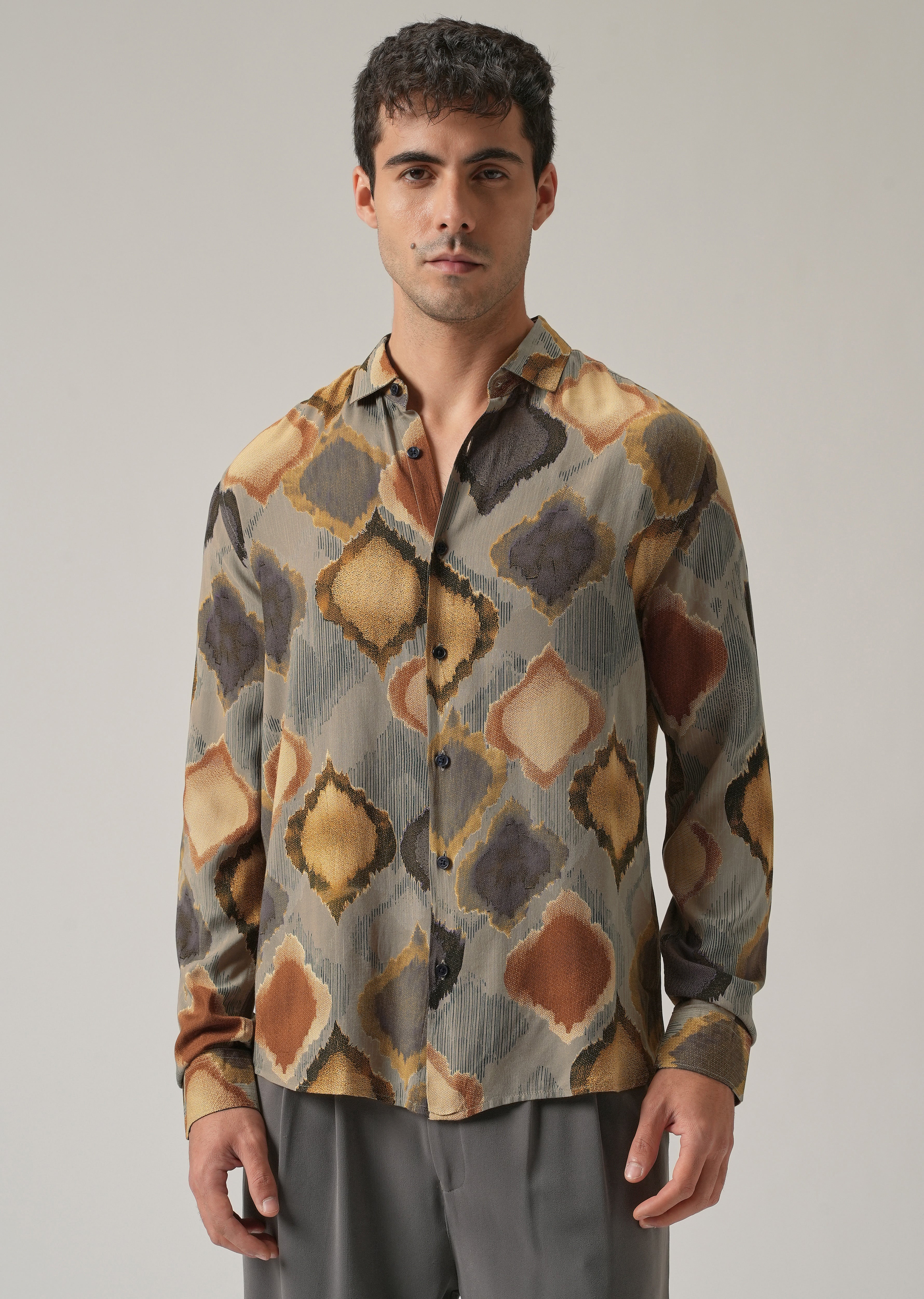 Light Olive Rustic Print Feather Shirt