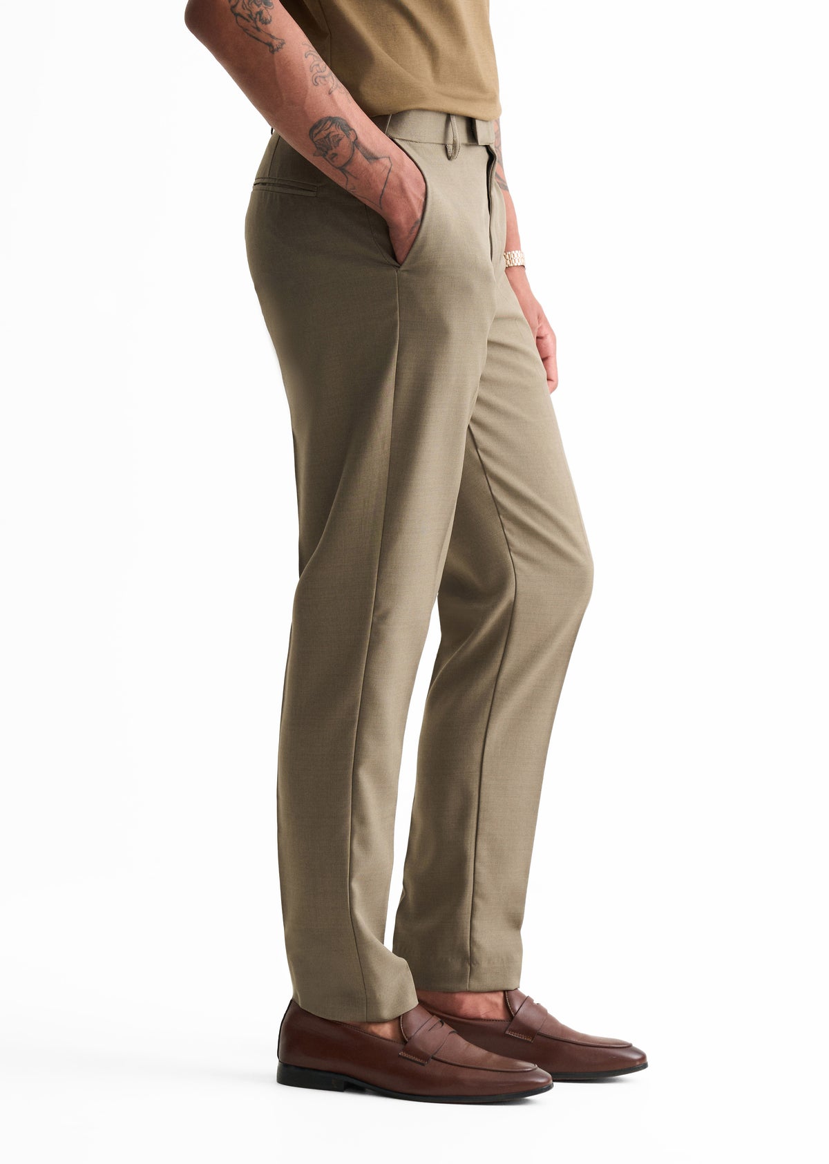 Light Olive Slim Fit Flex Waist Trouser