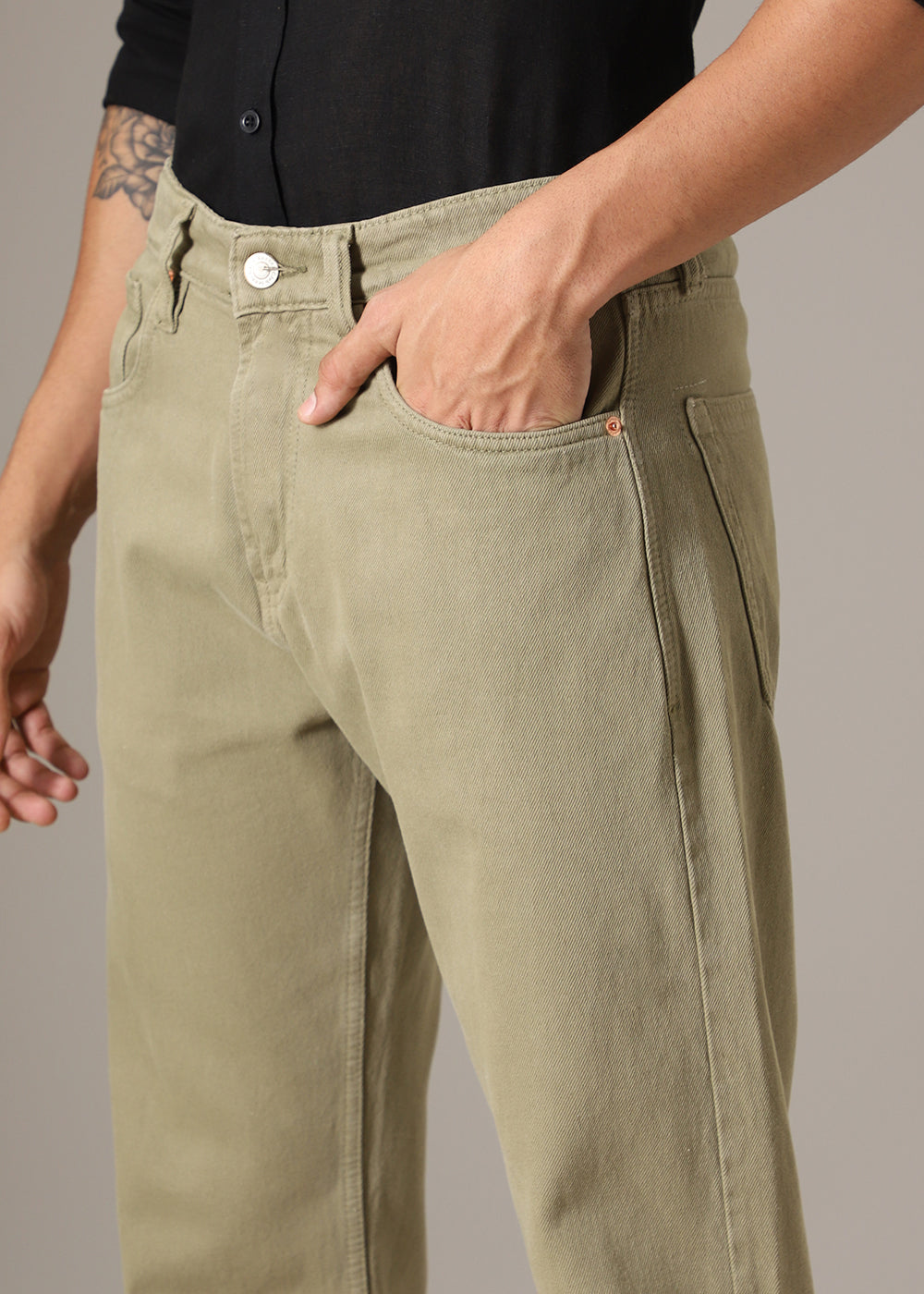 Light Olive Straight Fit Denim