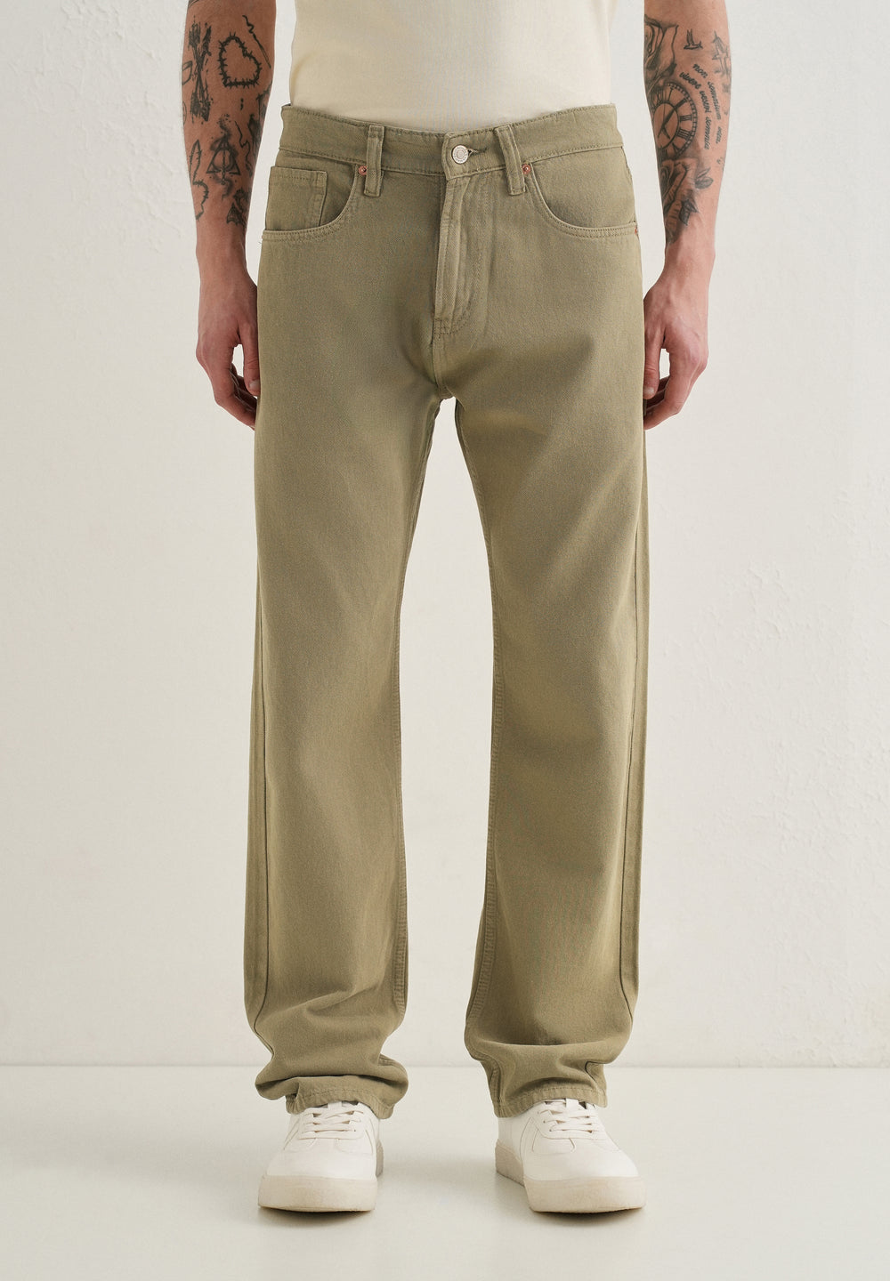 Light Olive Straight Fit Denim