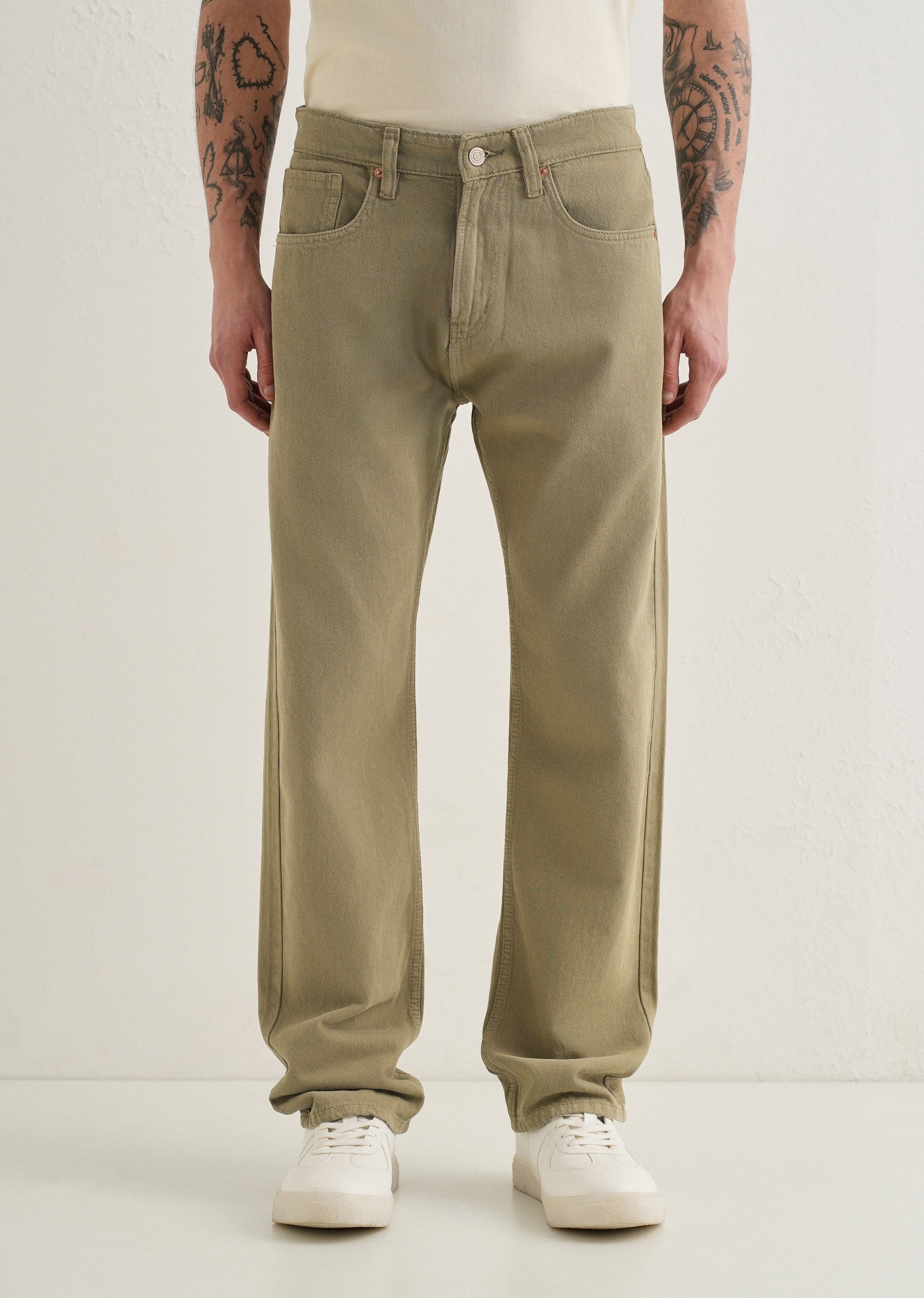 Light Olive Straight Fit Denim