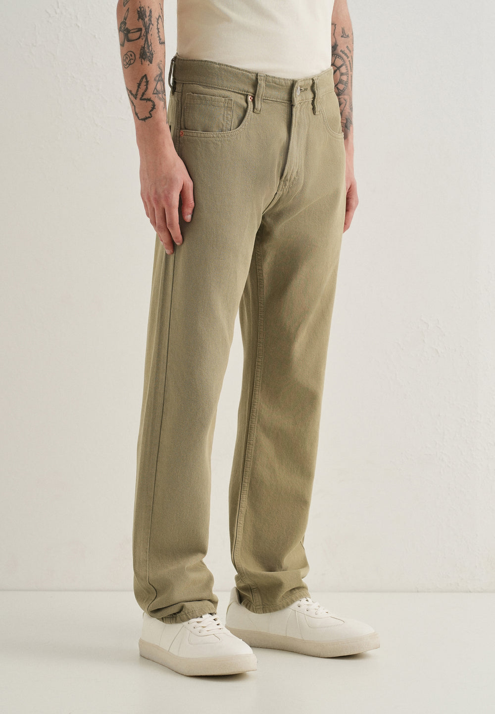 Light Olive Straight Fit Denim
