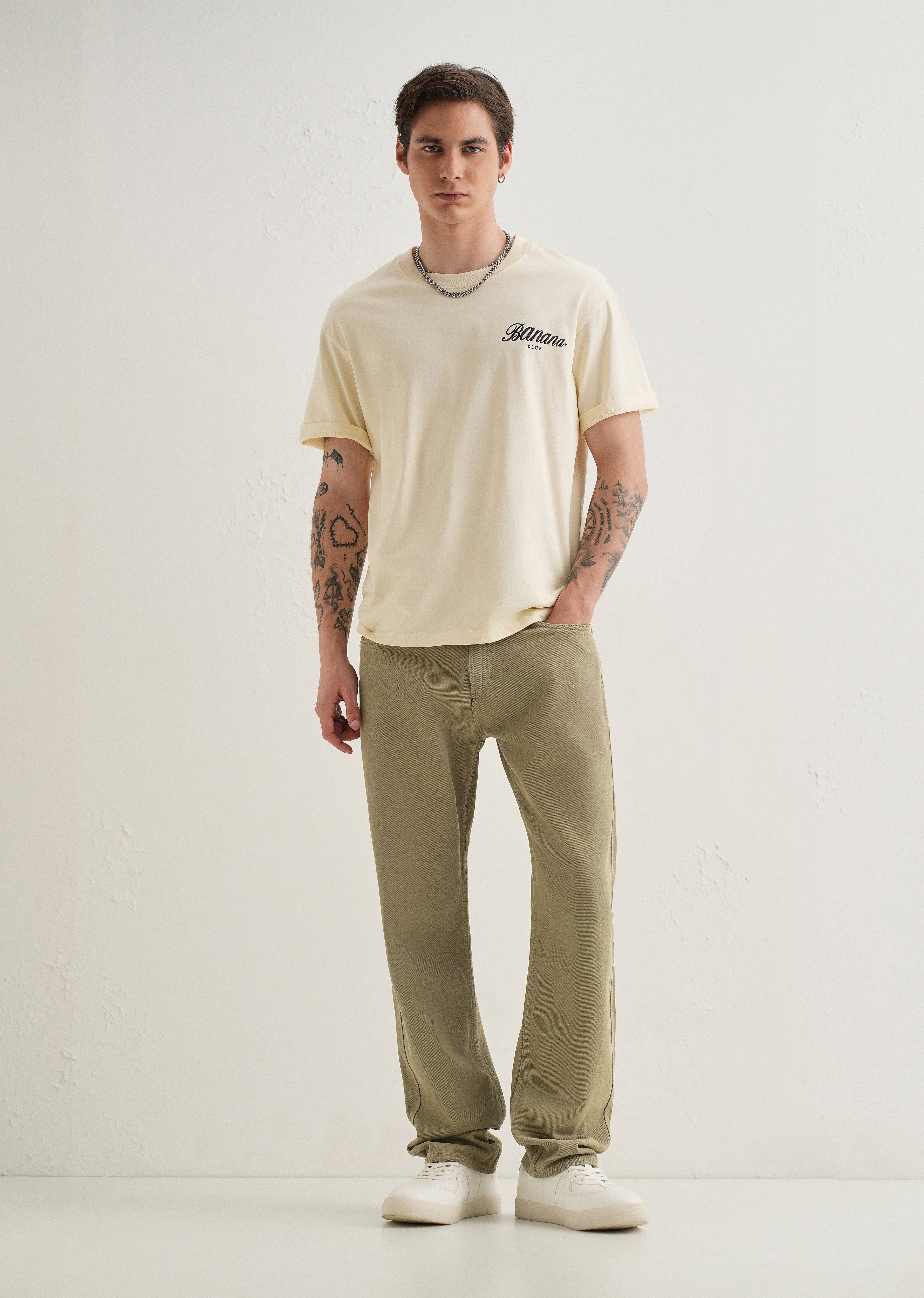 Light Olive Straight Fit Denim