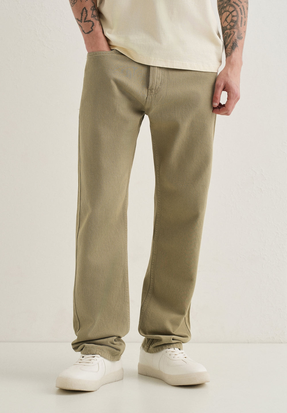 Light Olive Straight Fit Denim