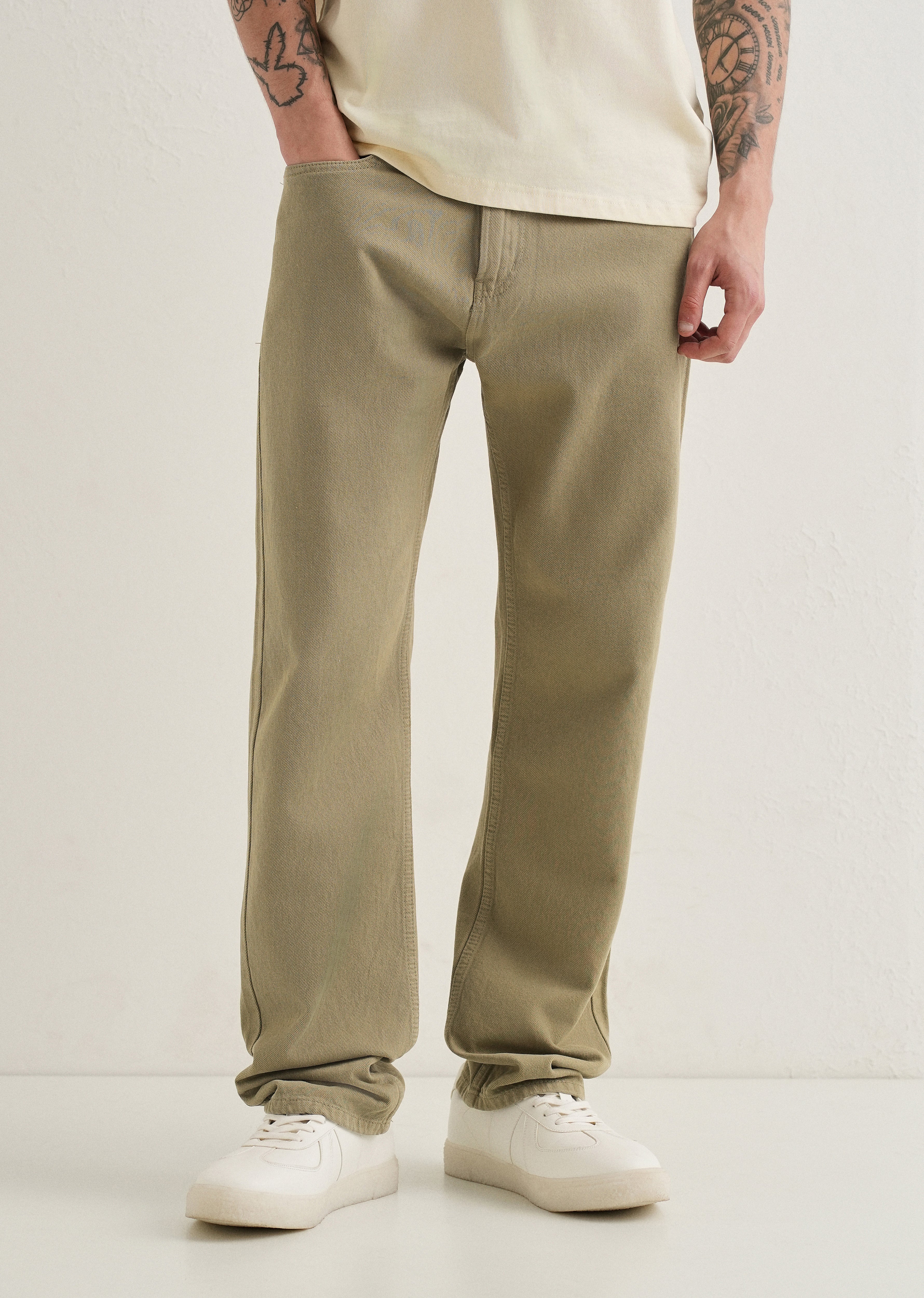 Light Olive Straight Fit Denim