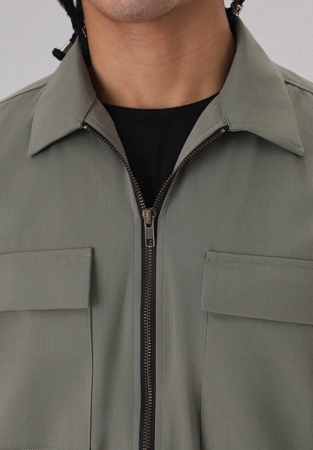 Light Olive Zipper Shacket