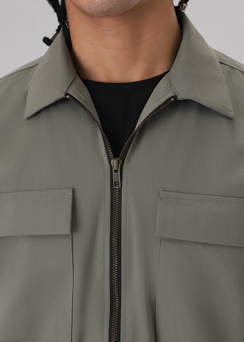 Light Olive Zipper Shacket