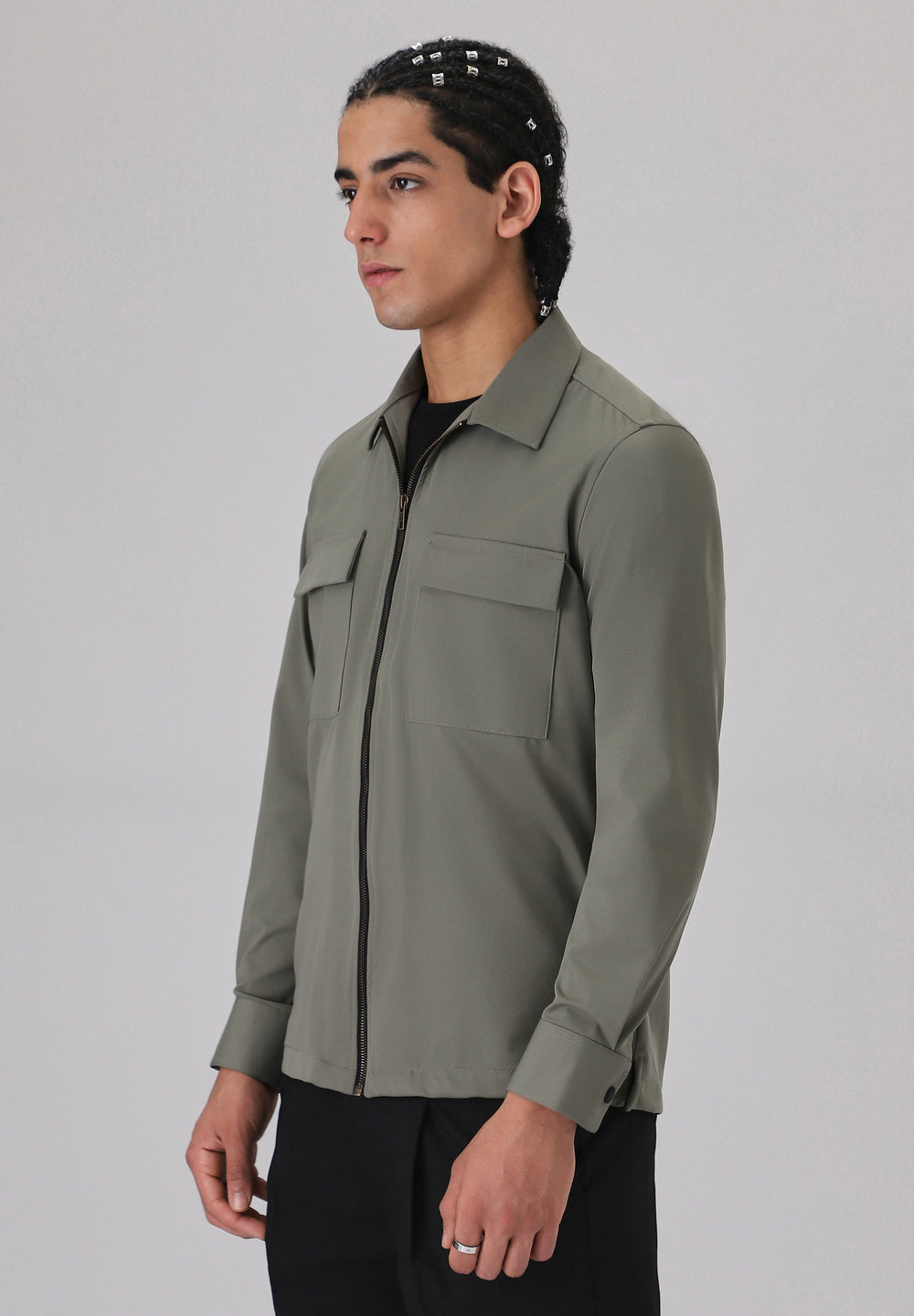 Light Olive Zipper Shacket