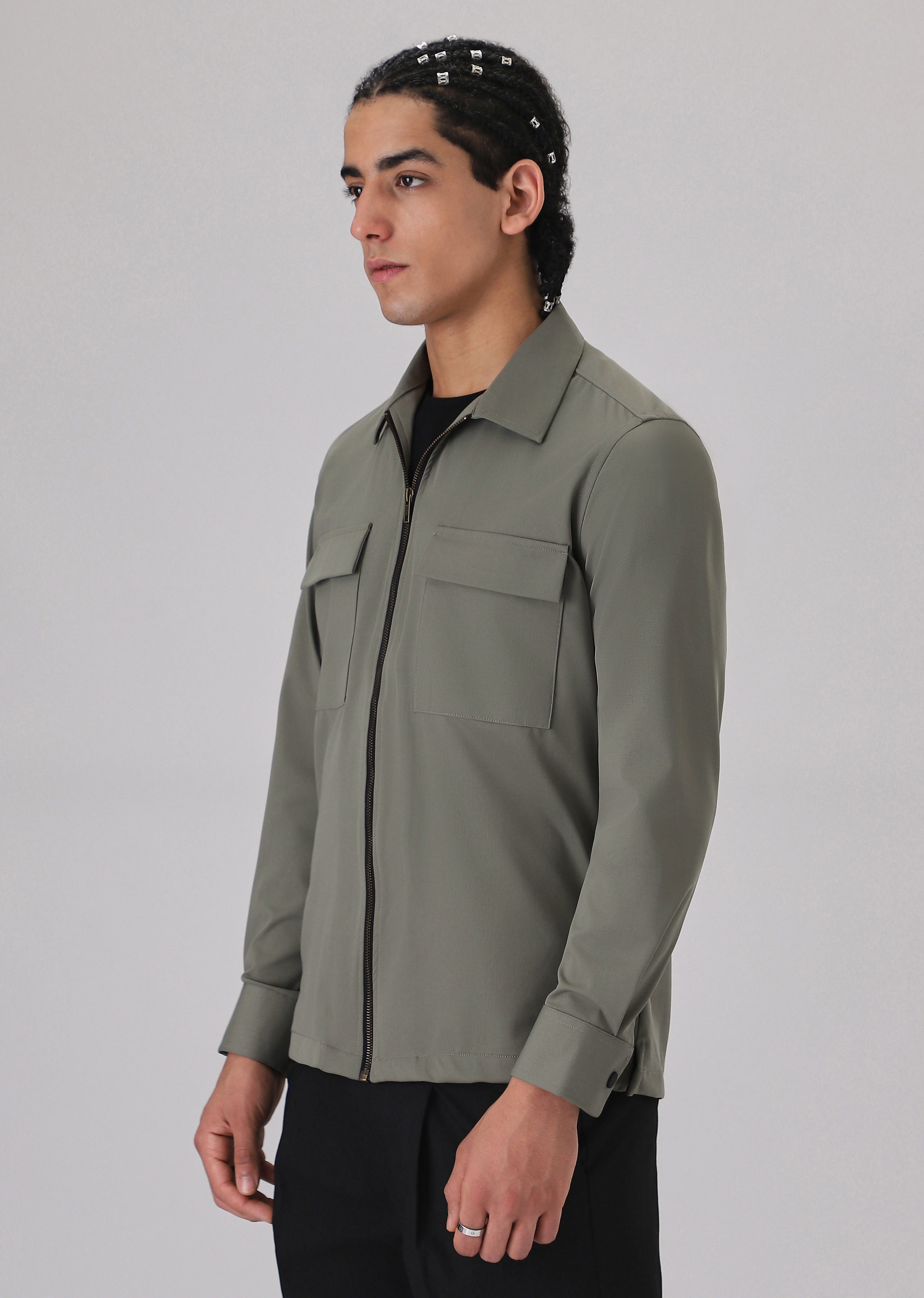 Light Olive Zipper Shacket